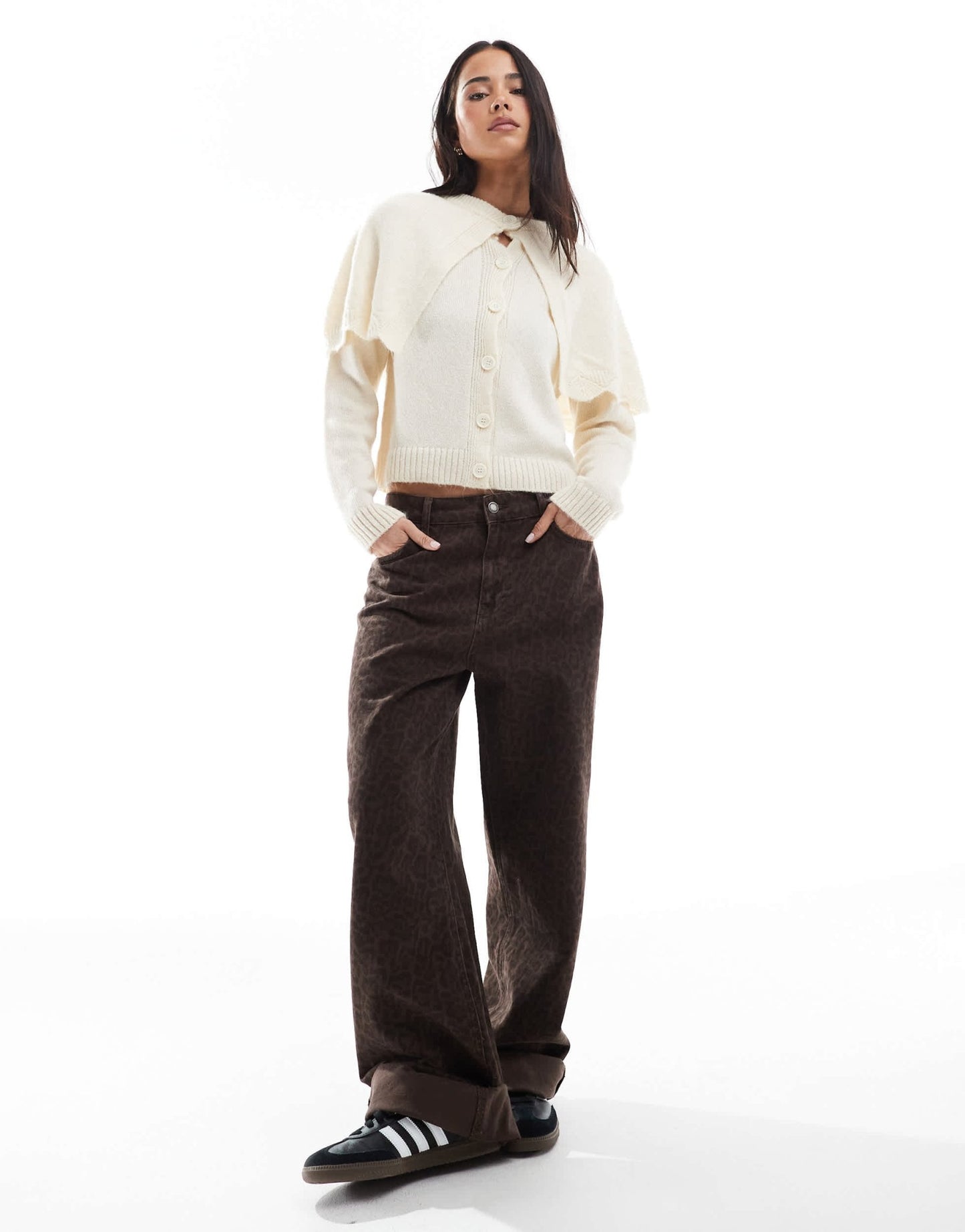 Miss Selfridge mock cape button up cardigan in cream - ASOS Sample Sale