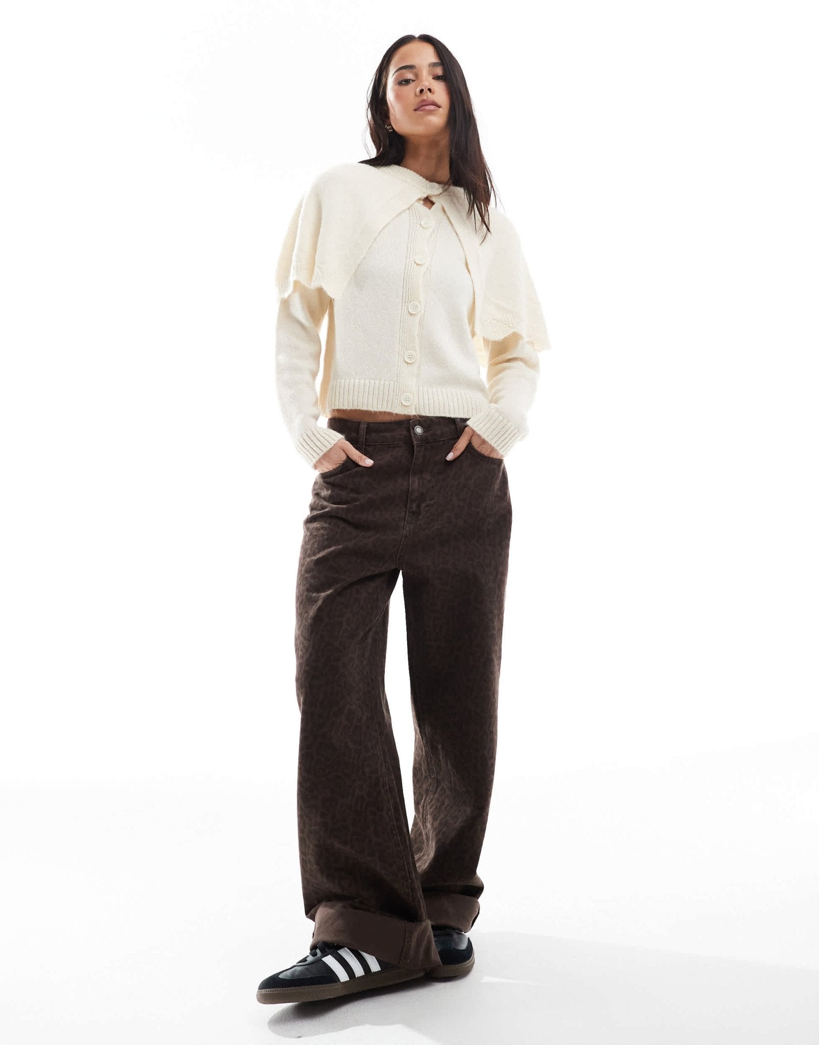 Miss Selfridge mock cape button up cardigan in cream - ASOS Sample Sale