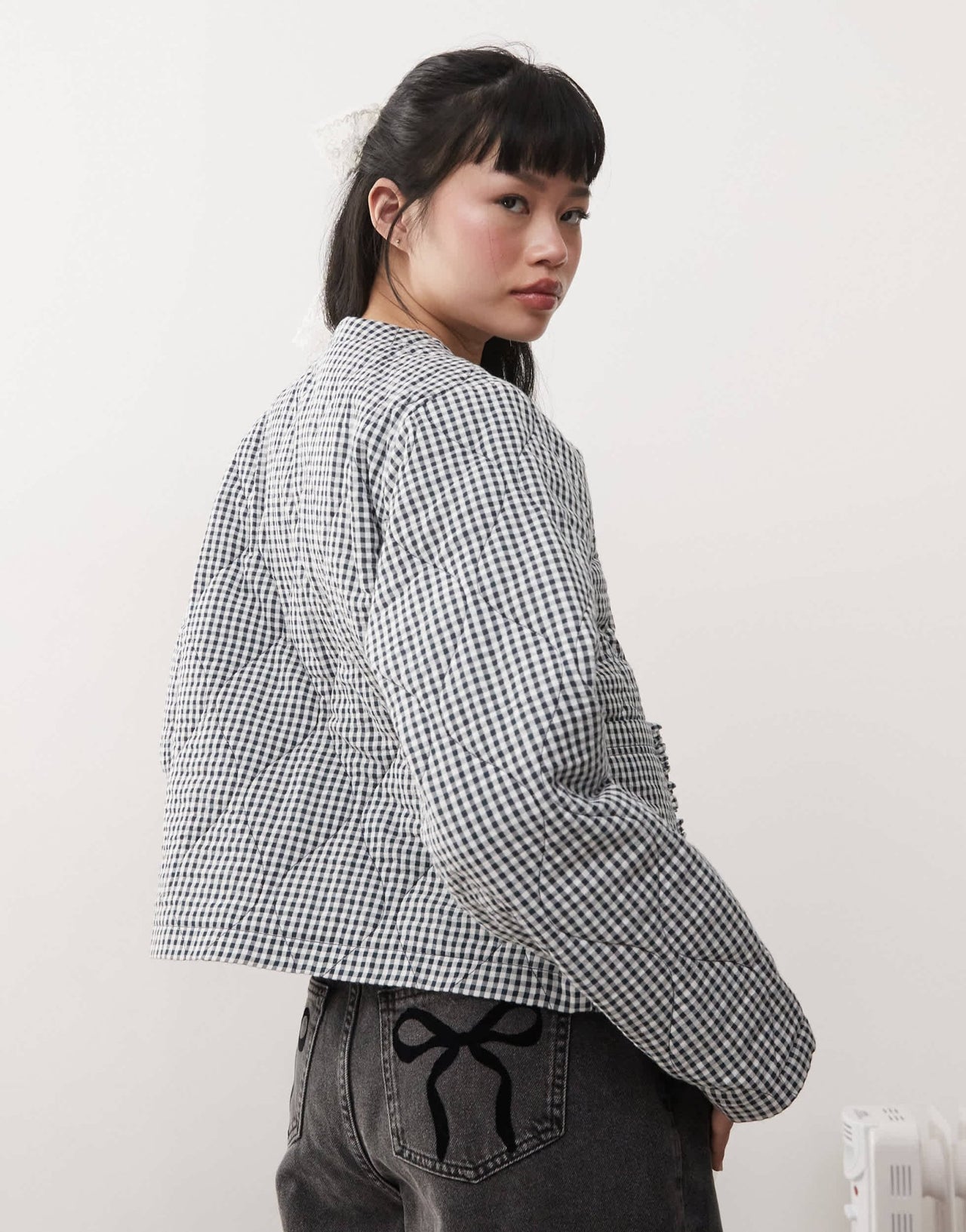 Miss Selfridge mono check quilted bed jacket - ASOS Sample Sale