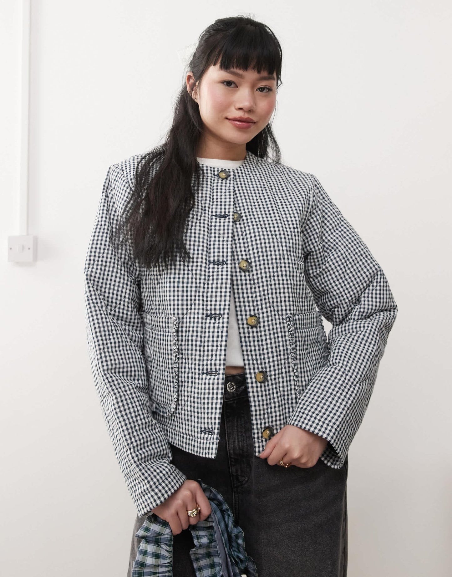 Miss Selfridge mono check quilted bed jacket - ASOS Sample Sale