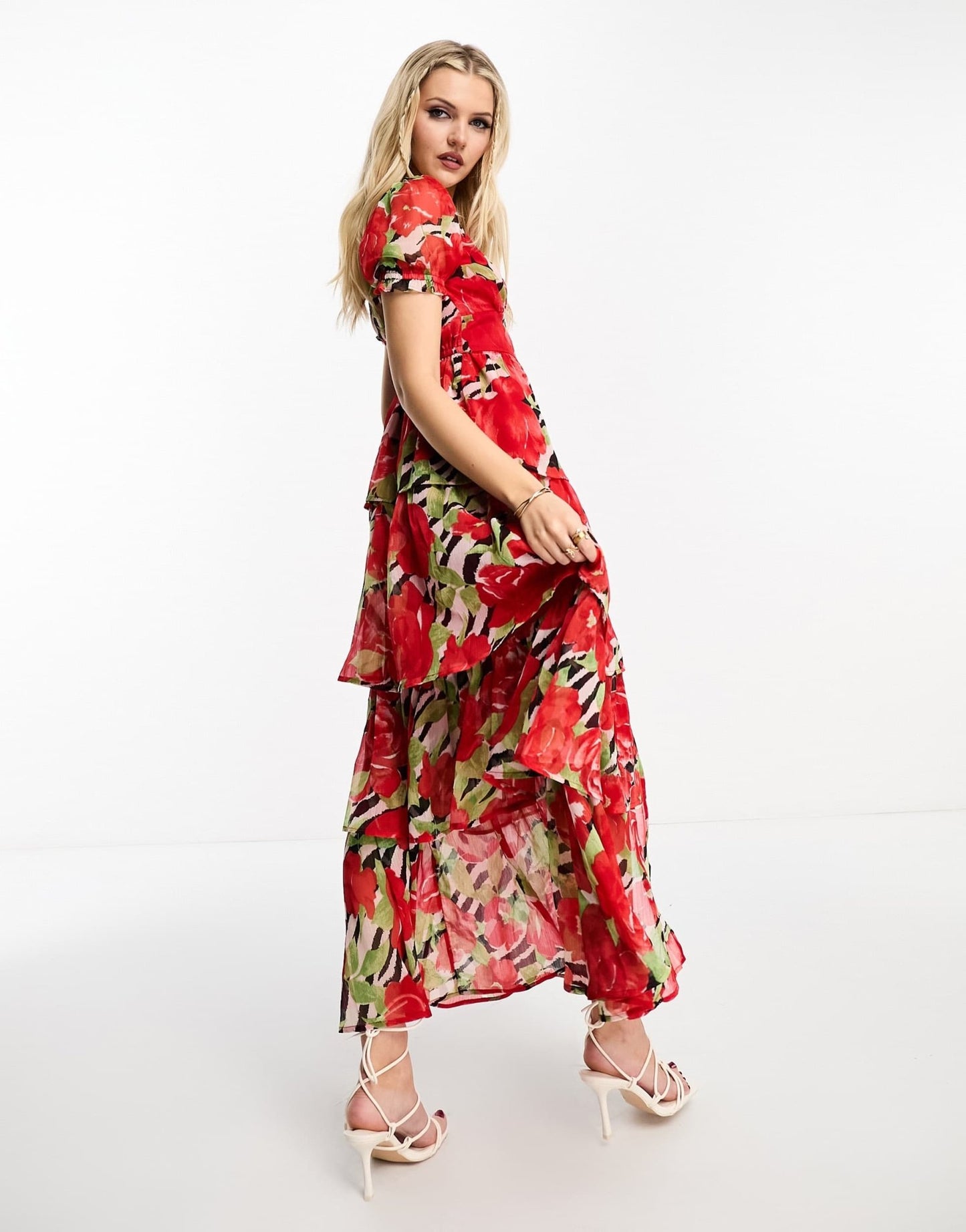 Miss Selfridge occasion chiffon tiered maxi dress in zebra floral - ASOS Sample Sale