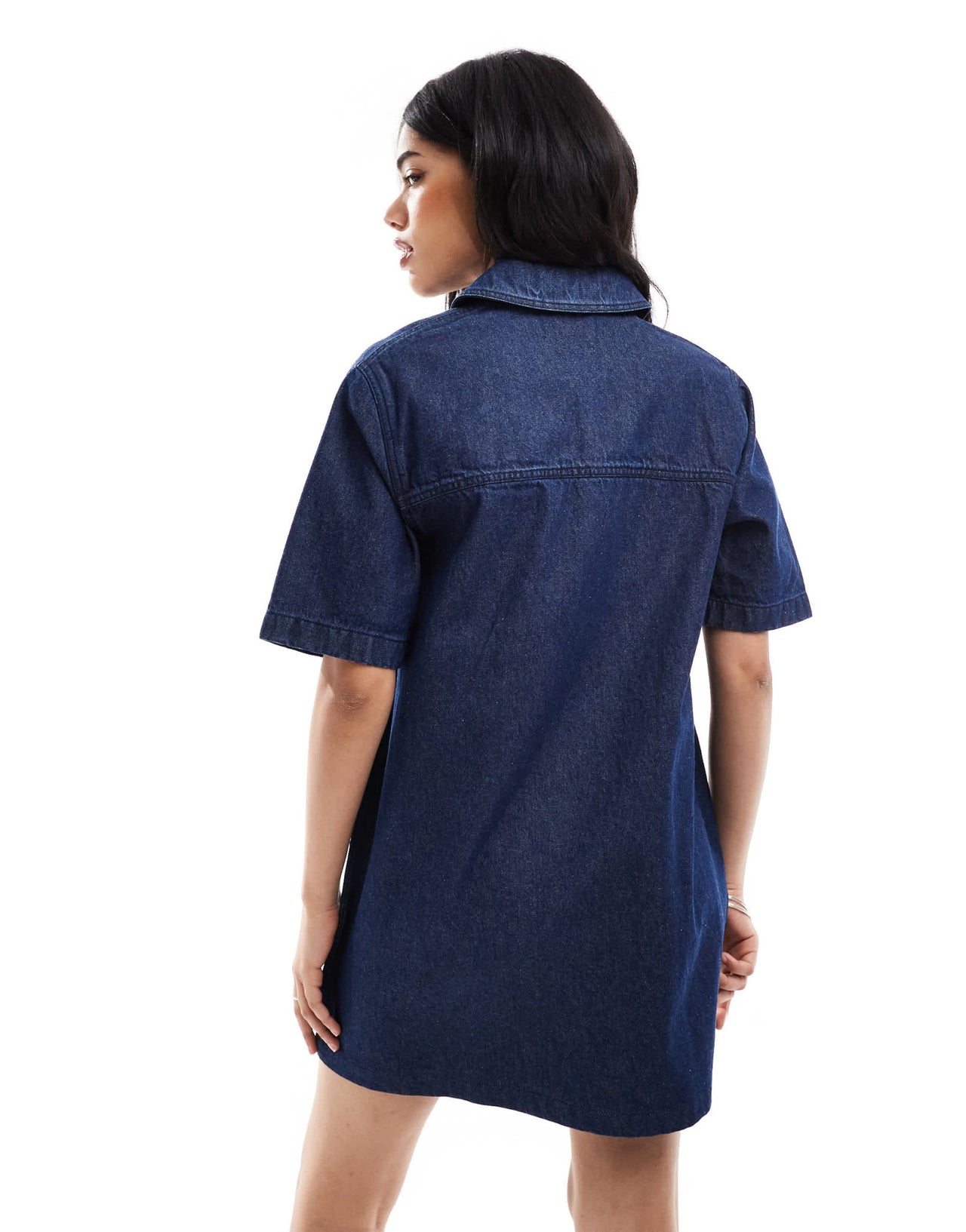 Miss Selfridge oversized short sleeve denim shirt dress in indigo wash - ASOS Sample Sale