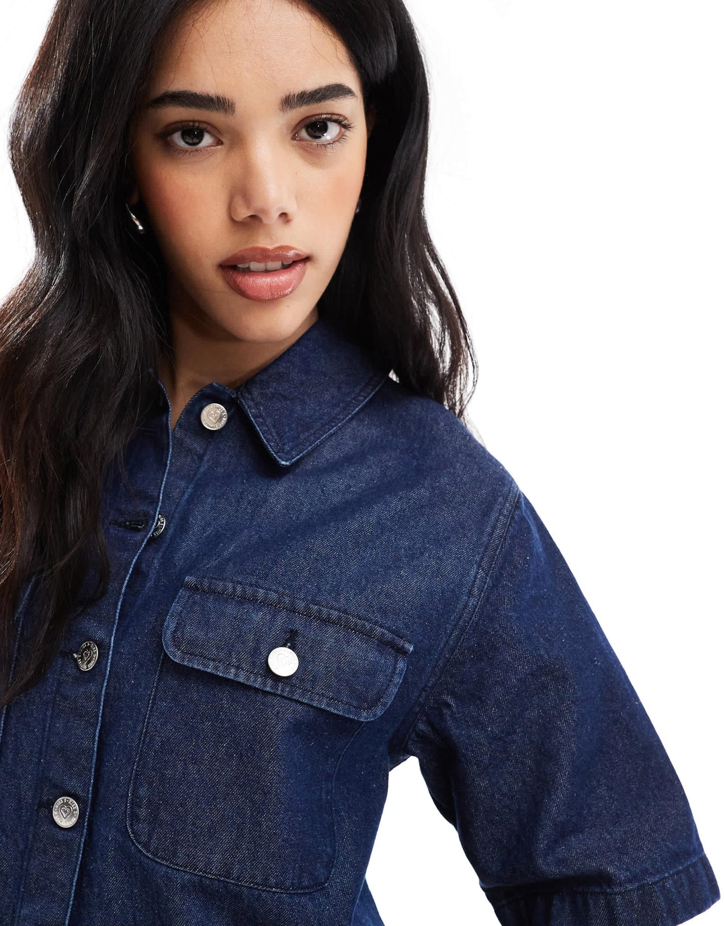 Miss Selfridge oversized short sleeve denim shirt dress in indigo wash - ASOS Sample Sale