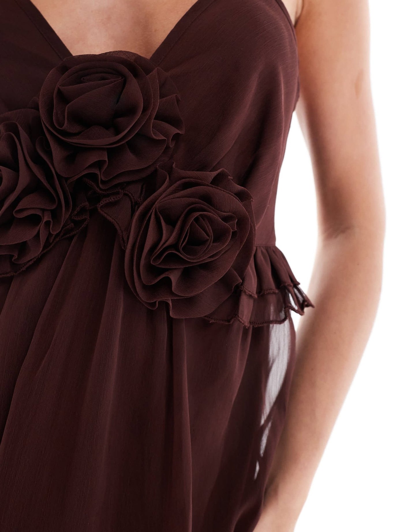 Miss Selfridge Petite boho corsage detail cami maxi in brown - ASOS Sample Sale