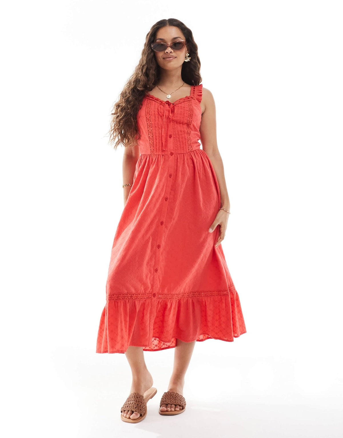 Miss Selfridge Petite broderie milkmaid maxi dress in red - ASOS Sample Sale