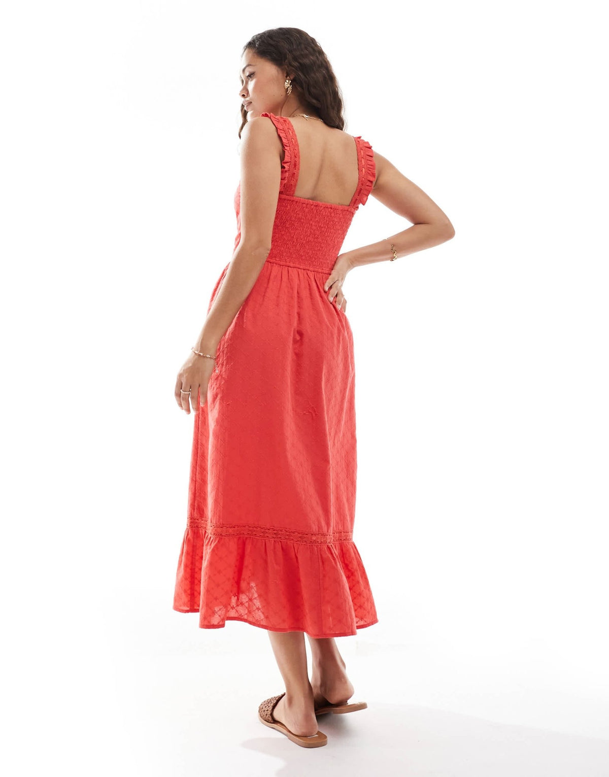 Miss Selfridge Petite broderie milkmaid maxi dress in red - ASOS Sample Sale