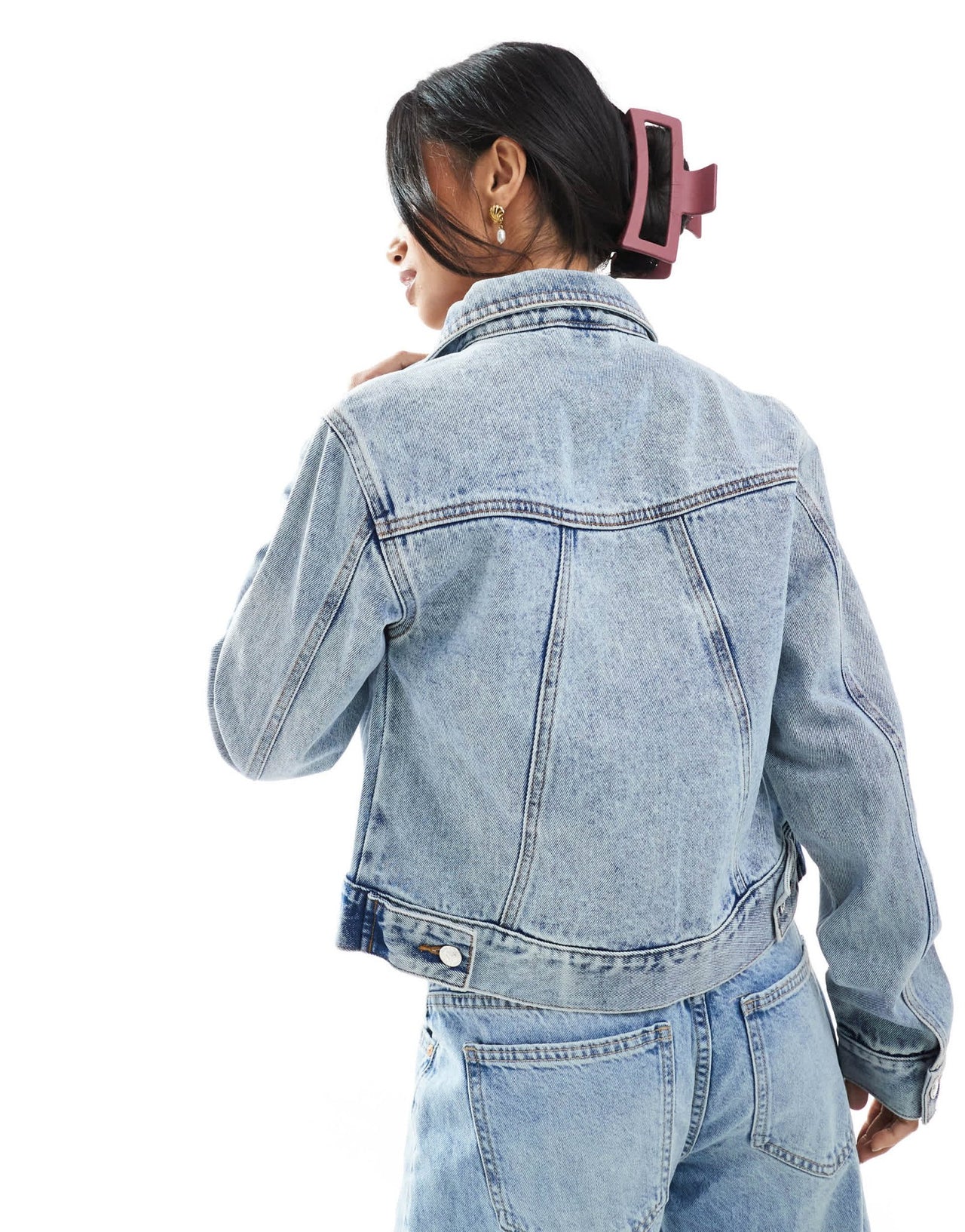 Miss Selfridge Petite denim girlfriend jacket in light blue wash - ASOS Sample Sale