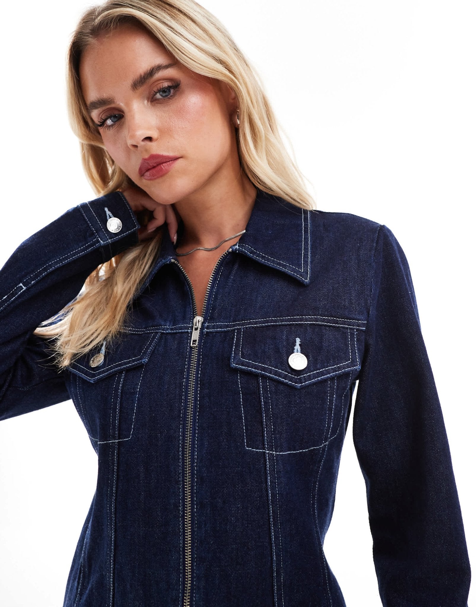 Miss Selfridge Petite denim zip shirt dress in dark wash - ASOS Sample Sale