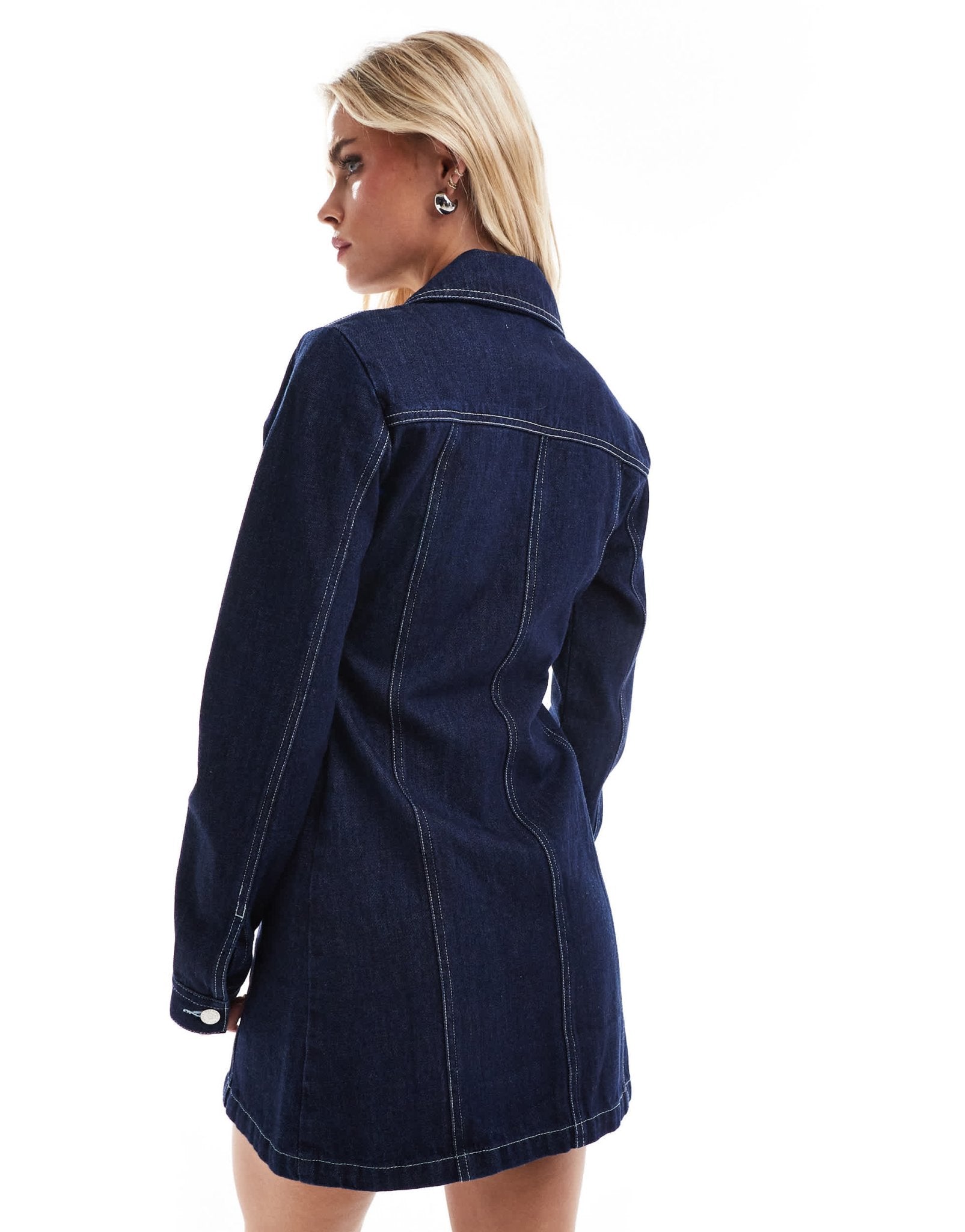 Miss Selfridge Petite denim zip shirt dress in dark wash - ASOS Sample Sale