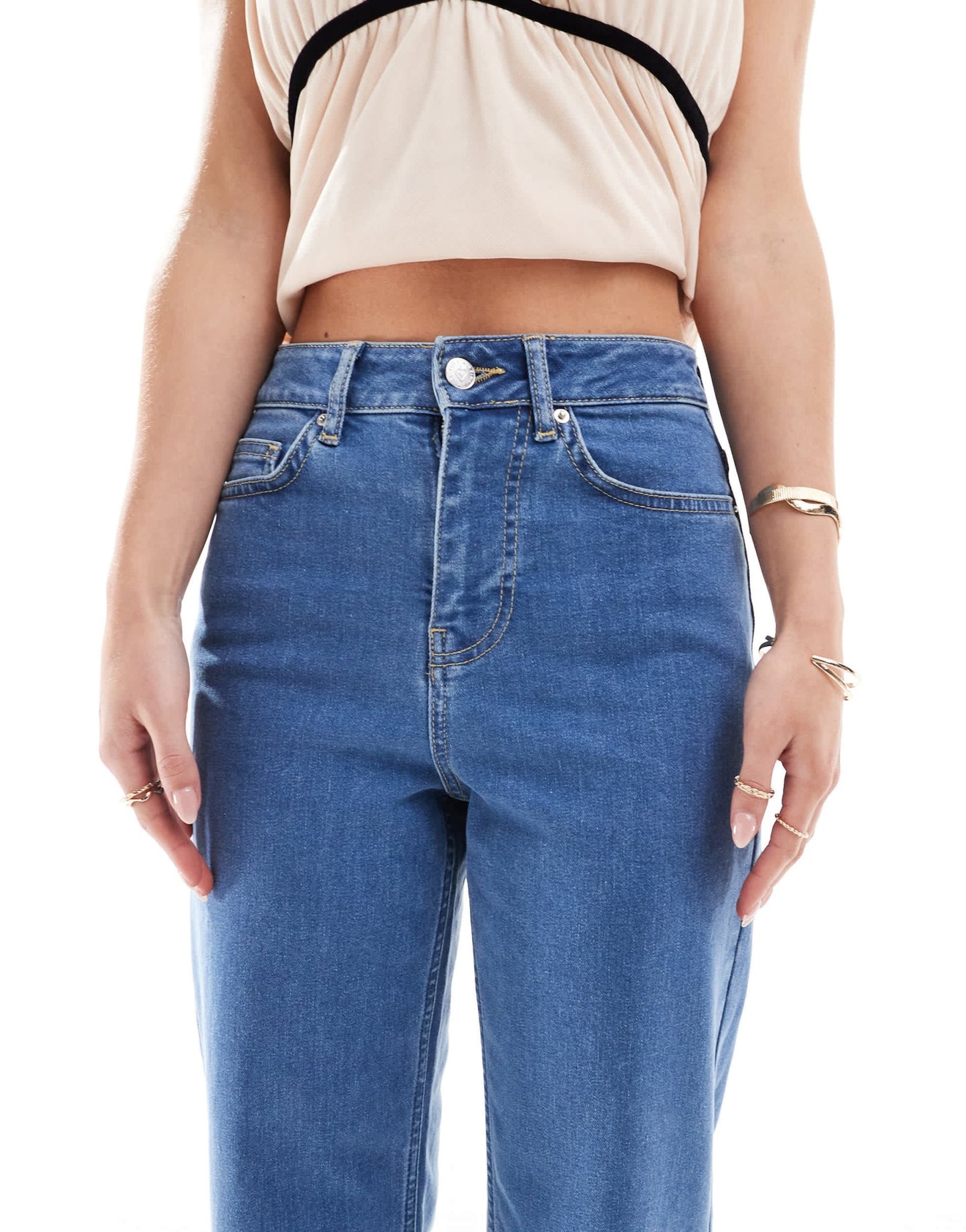 Miss Selfridge Petite heart pocket straight leg jean in light wash - ASOS Sample Sale