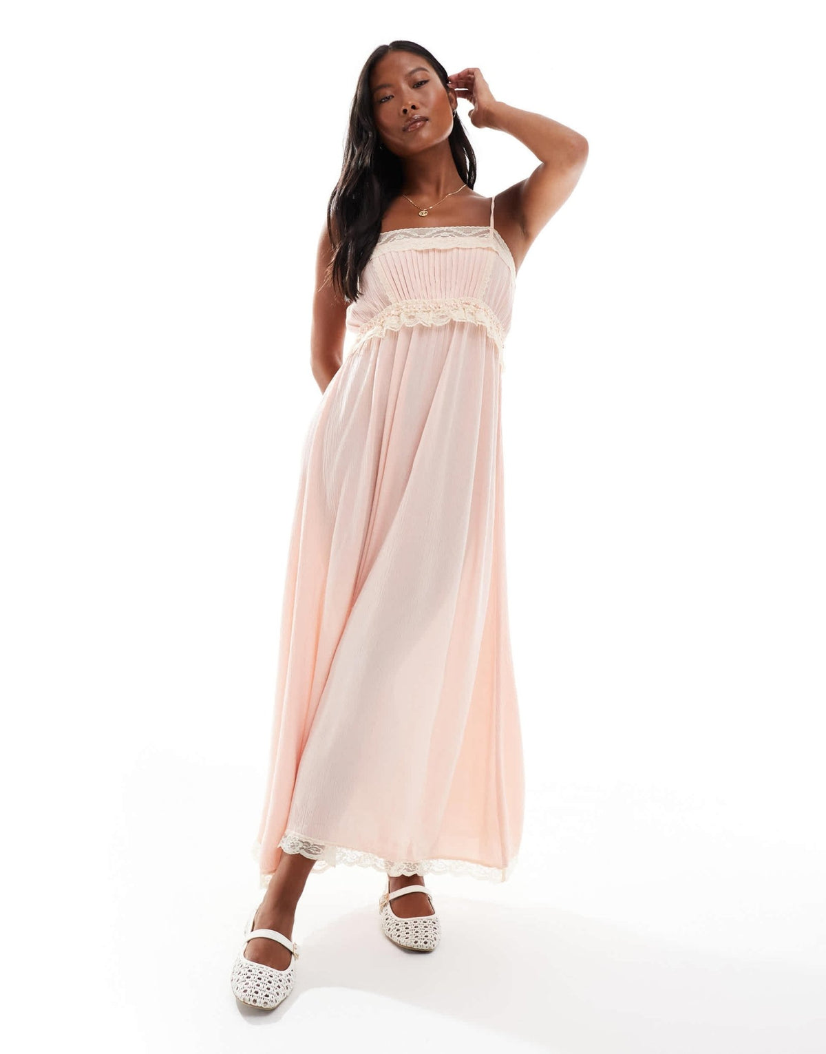 Miss Selfridge Petite lace insert cami maxi dress in pink - ASOS Sample Sale