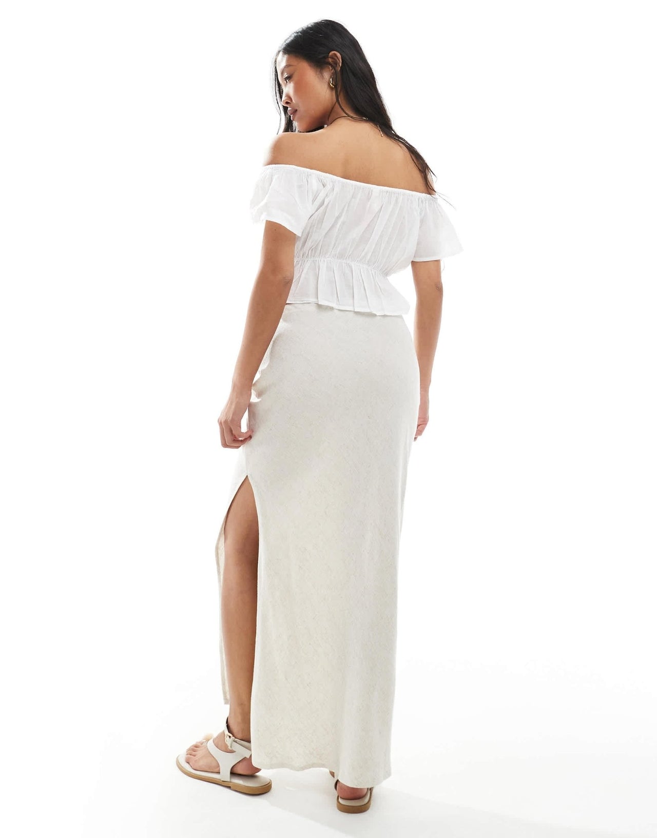 Miss Selfridge Petite linen blend bias maxi skirt in stone - ASOS Sample Sale