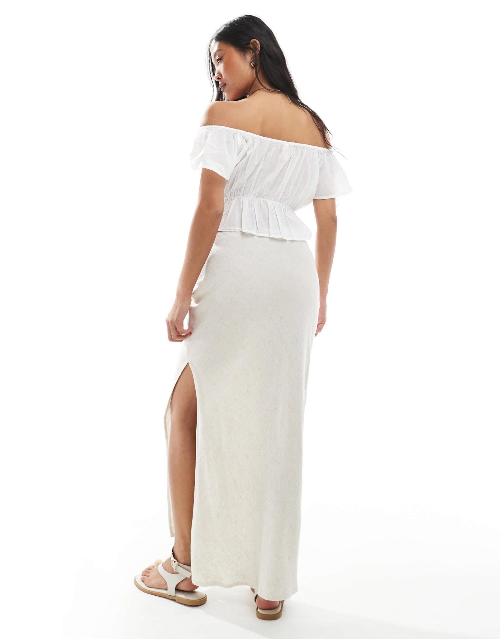 Miss Selfridge Petite linen blend bias maxi skirt in stone - ASOS Sample Sale