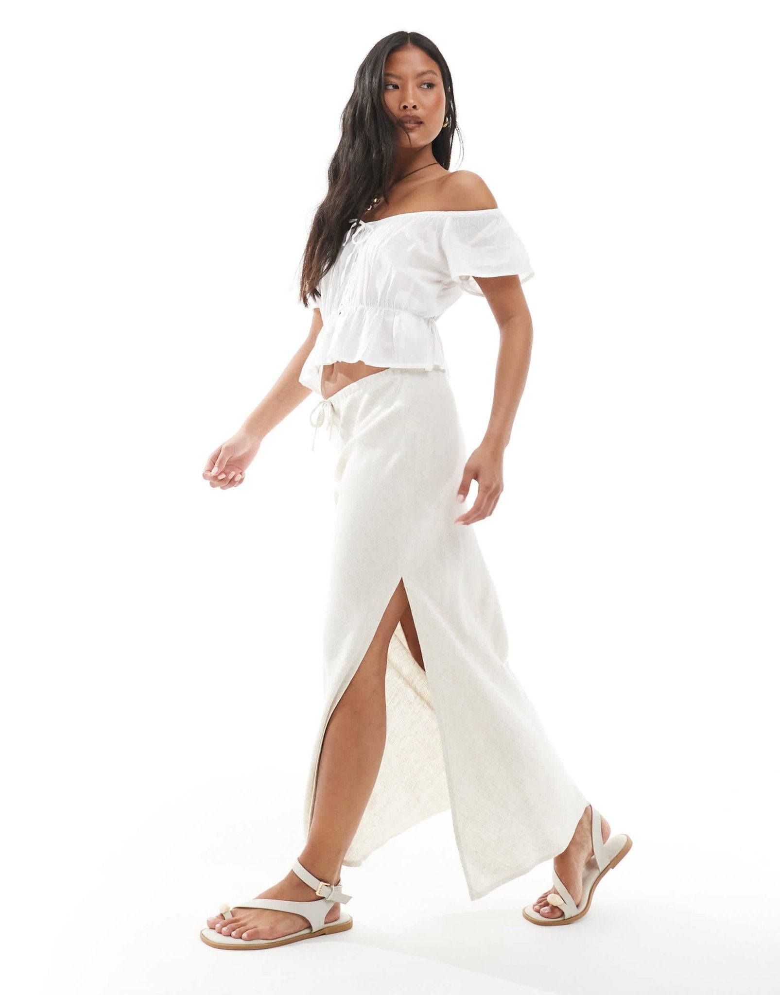 Miss Selfridge Petite linen blend bias maxi skirt in stone - ASOS Sample Sale