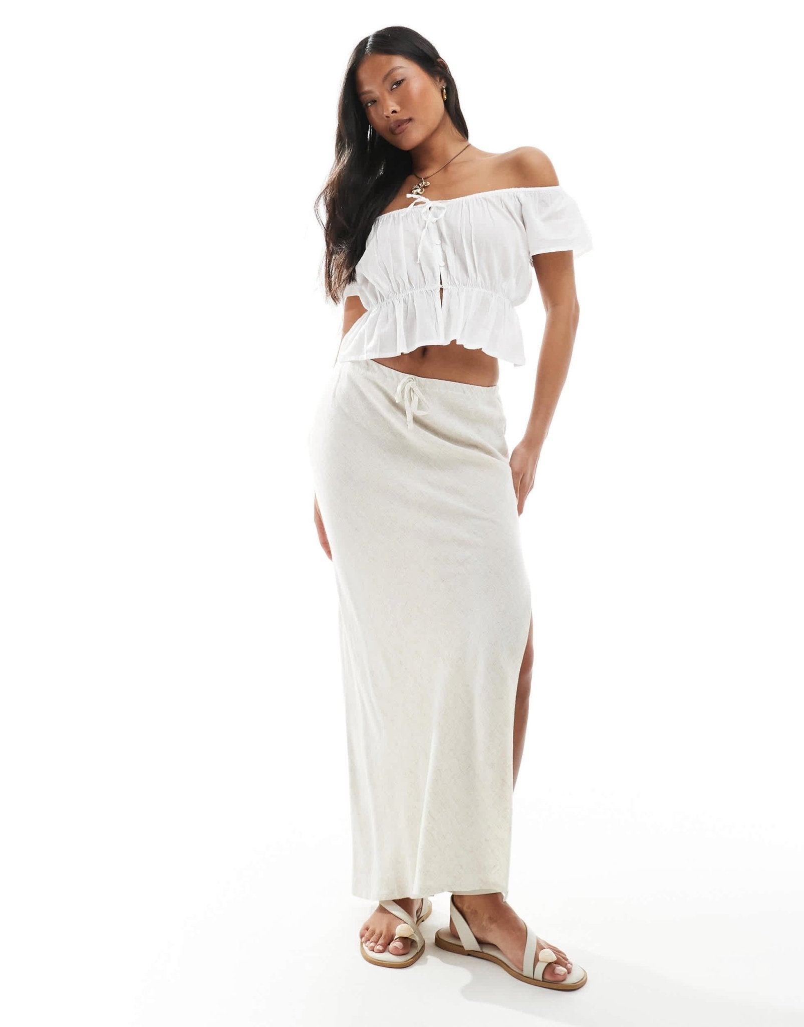 Miss Selfridge Petite linen blend bias maxi skirt in stone - ASOS Sample Sale