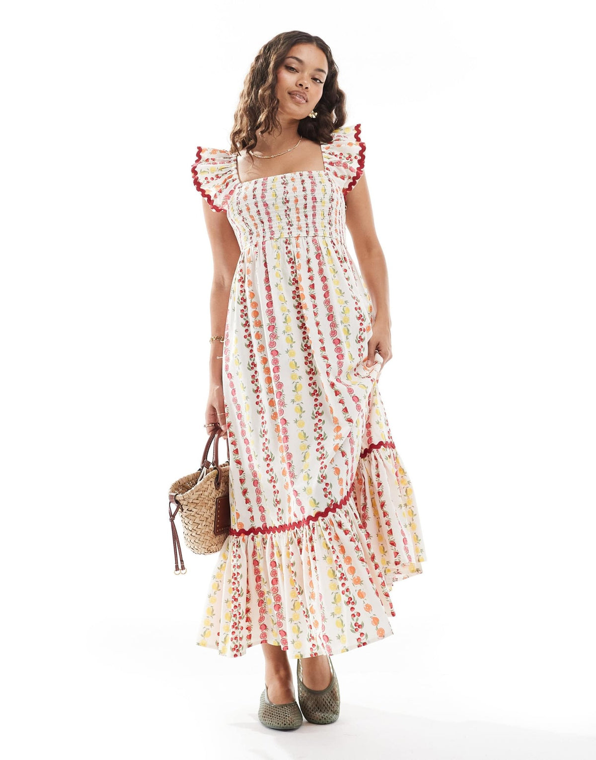 Miss Selfridge Petite poplin maxi dress in fruit print - ASOS Sample Sale
