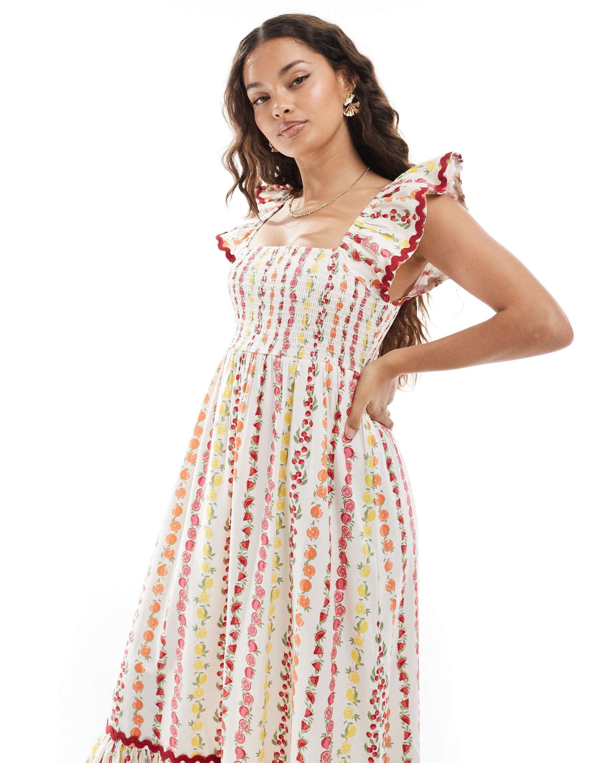 Miss Selfridge Petite poplin maxi dress in fruit print - ASOS Sample Sale