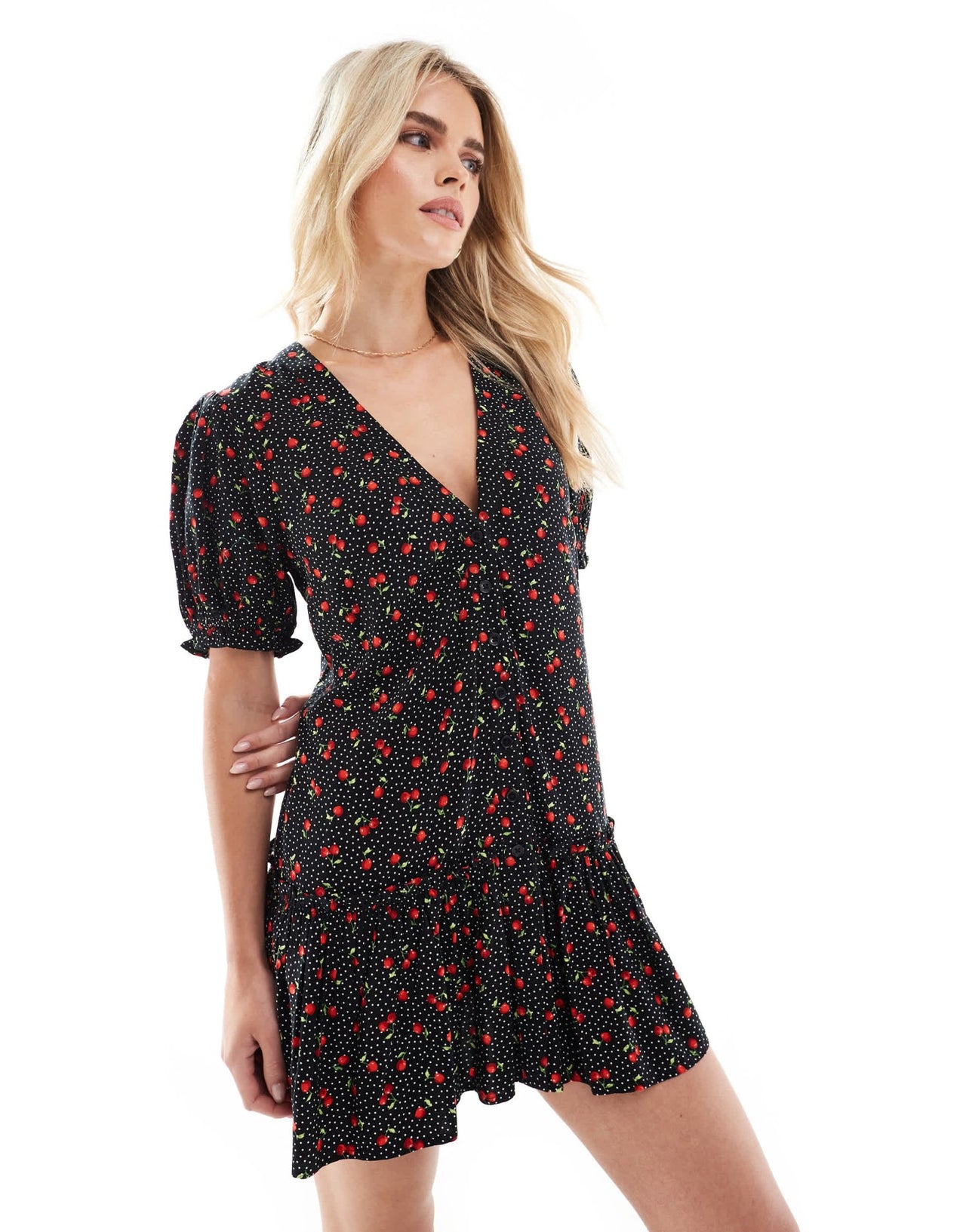 Miss Selfridge petite printed spun smock dress in black cherry print - ASOS Sample Sale
