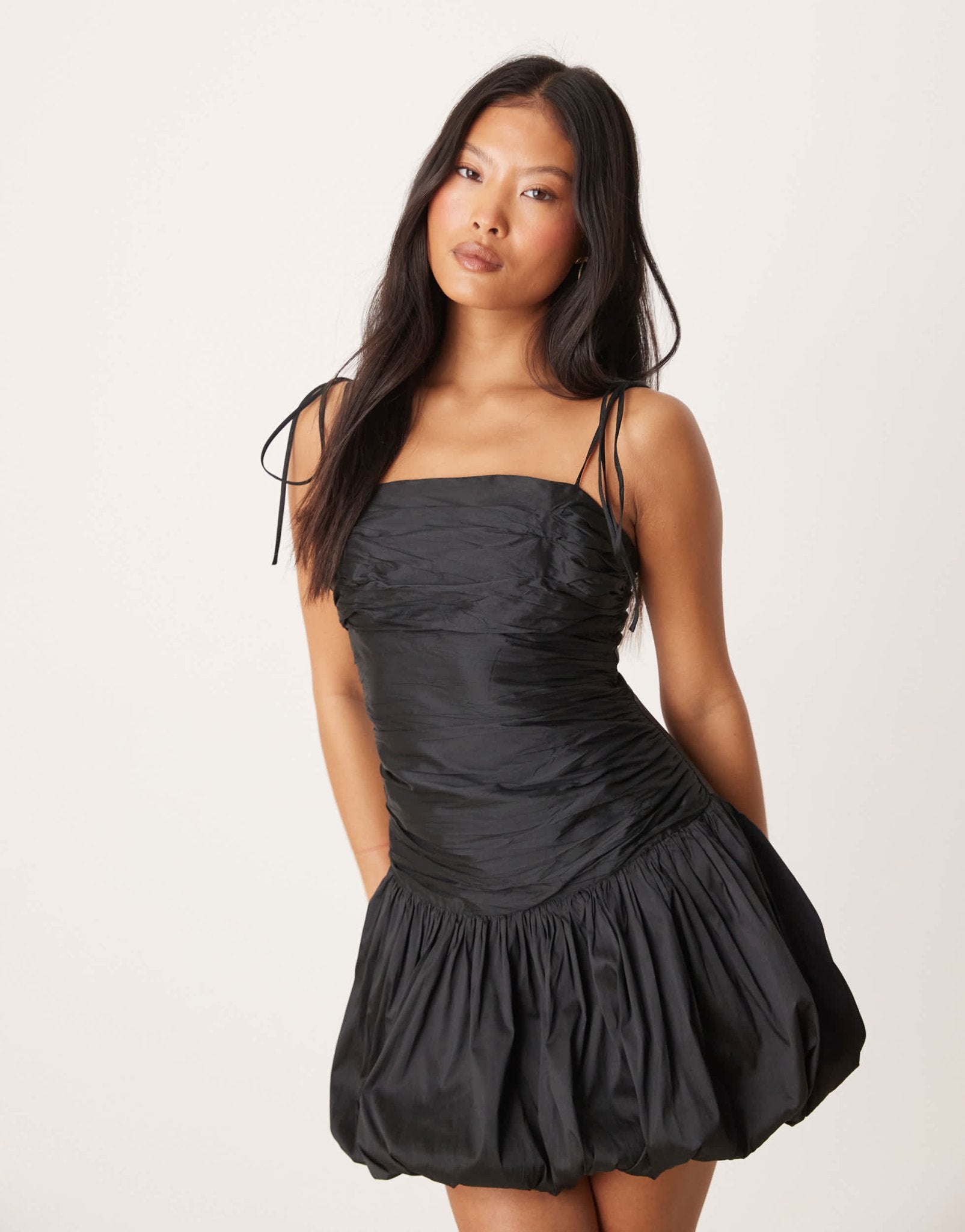 Miss Selfridge Petite puff ball taffeta mini dress in black - ASOS Sample Sale