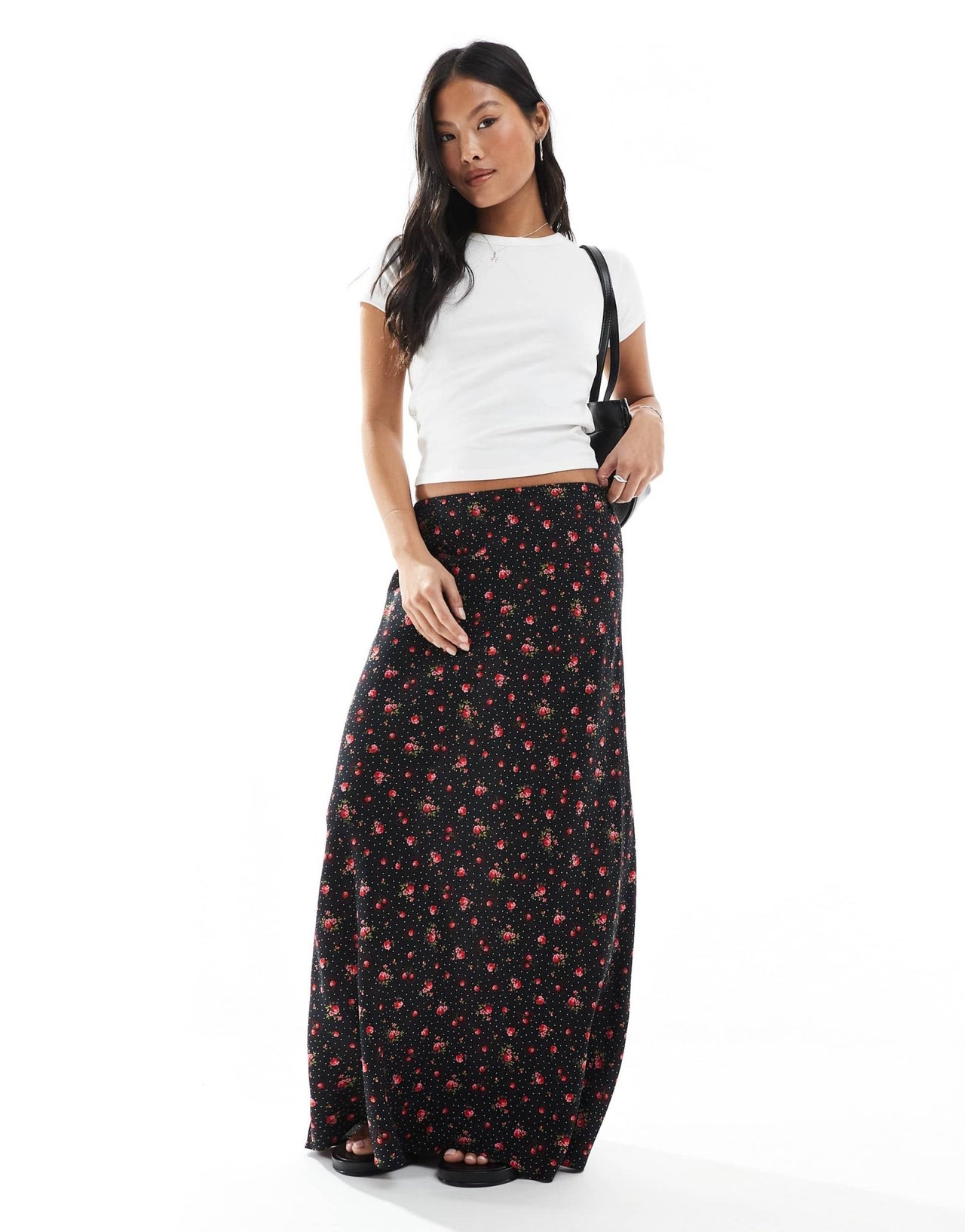 Miss Selfridge Petite spun maxi skirt in black heart print - ASOS Sample Sale