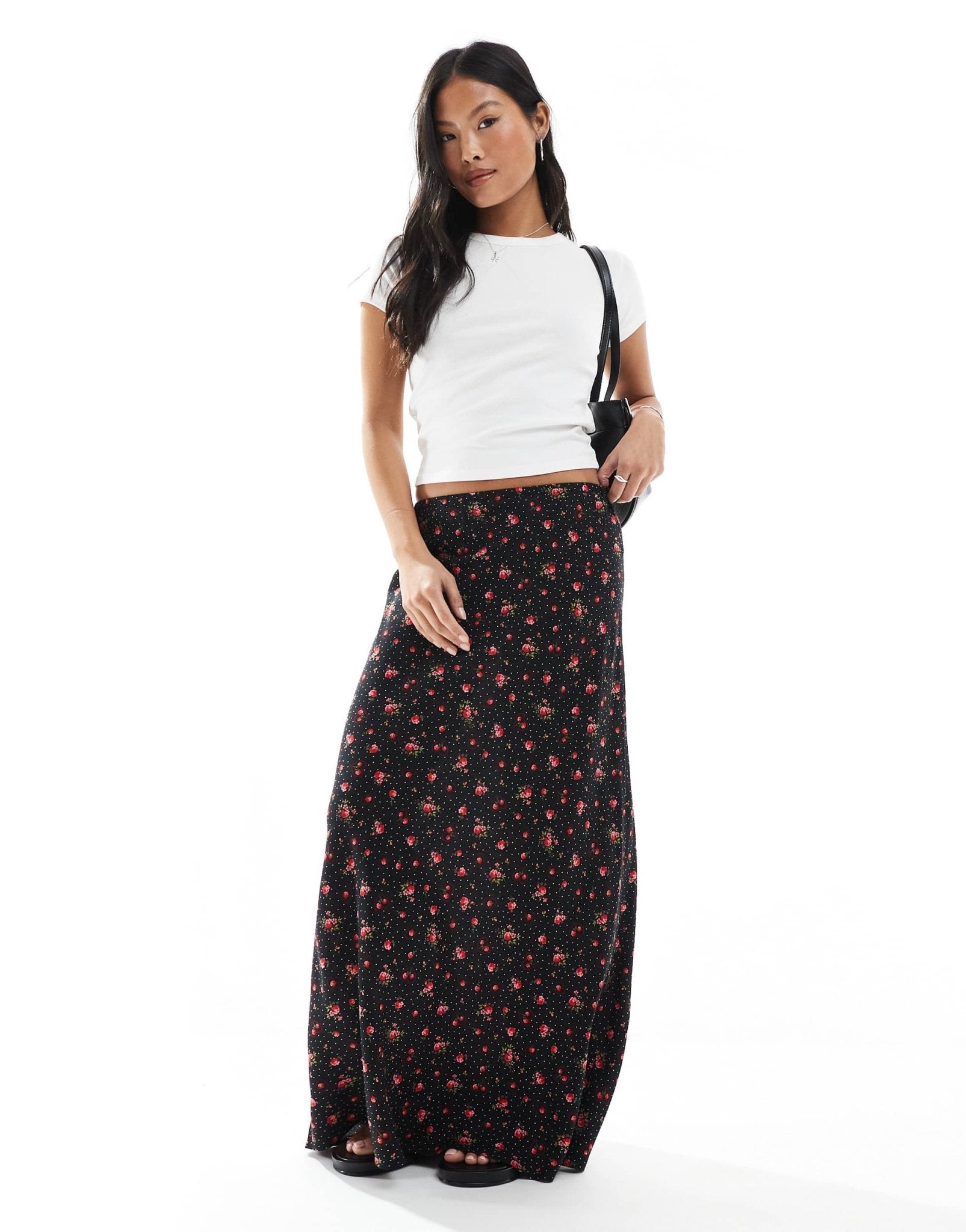 Miss Selfridge Petite spun maxi skirt in black heart print - ASOS Sample Sale