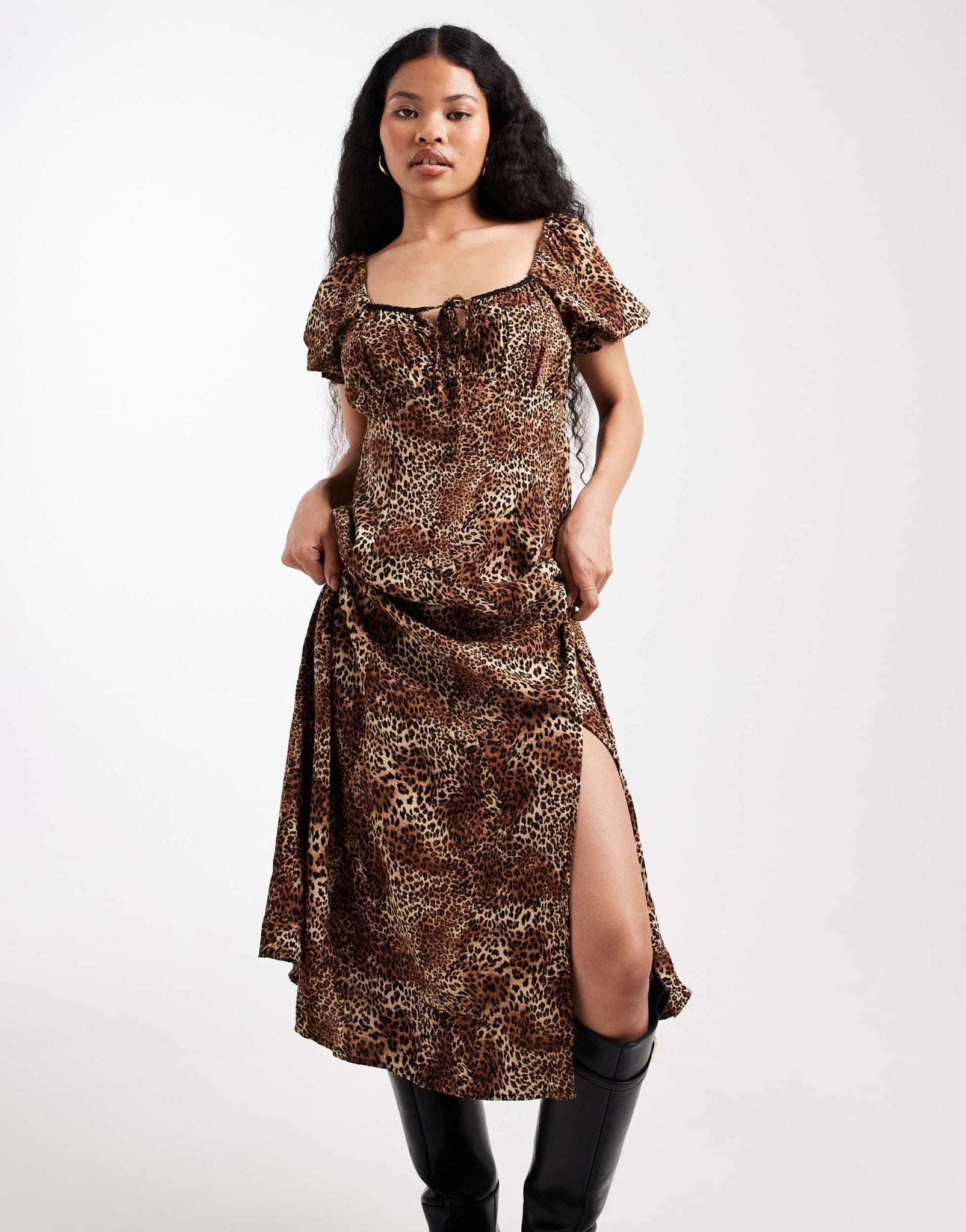 Miss Selfridge Petite spun midaxi dress in animal print - ASOS Sample Sale