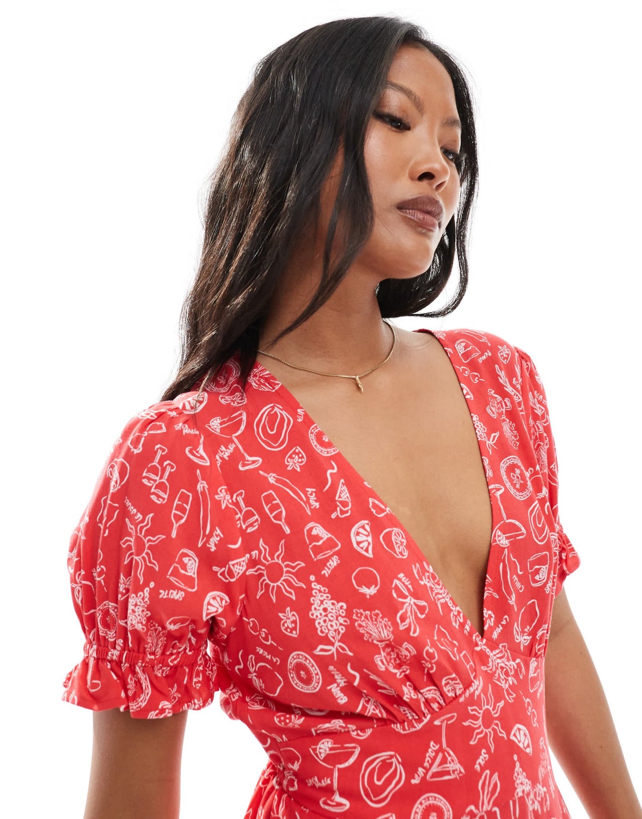 Miss Selfridge Petite spun mini tea dress in red holiday print - ASOS Sample Sale
