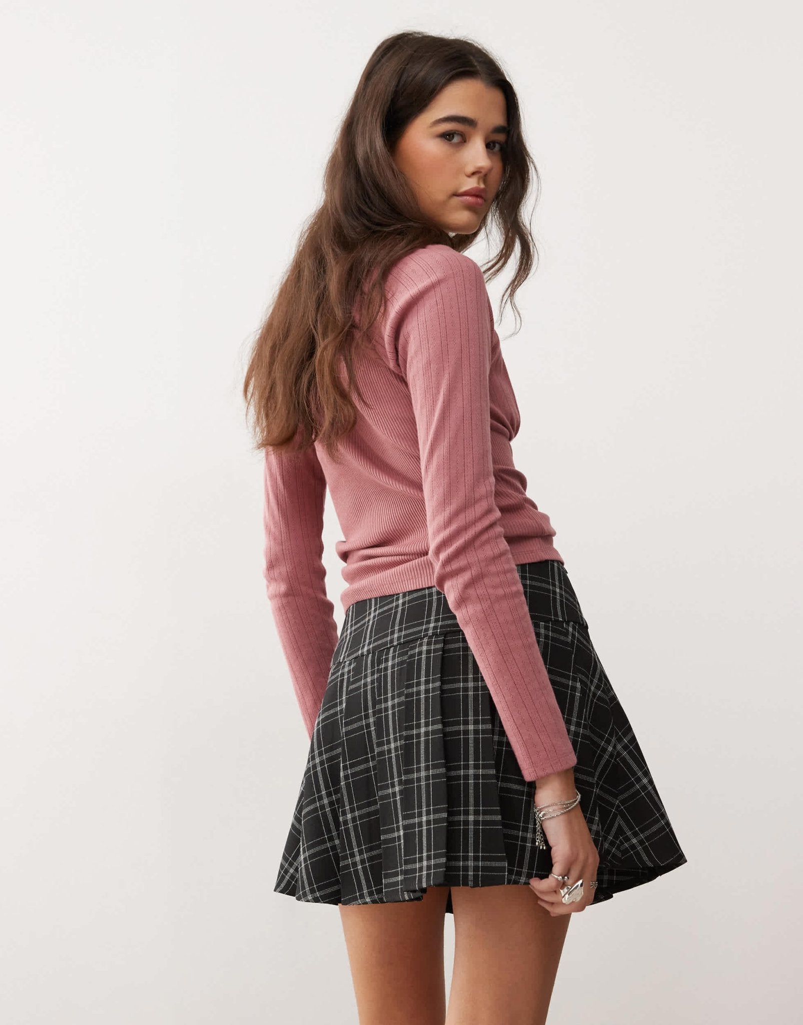 Miss Selfridge pleat mini skirt in check print - ASOS Sample Sale
