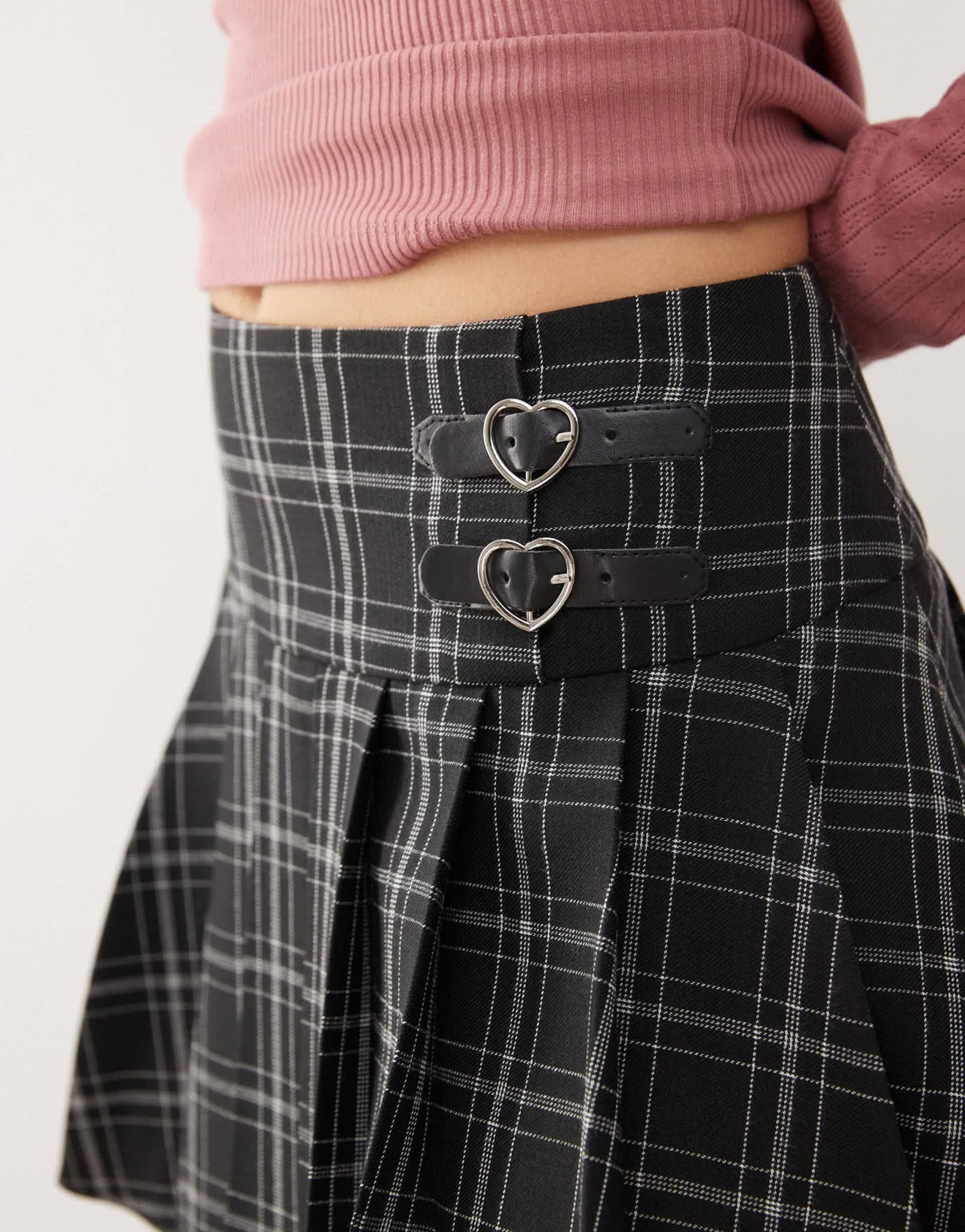 Miss Selfridge pleat mini skirt in check print - ASOS Sample Sale