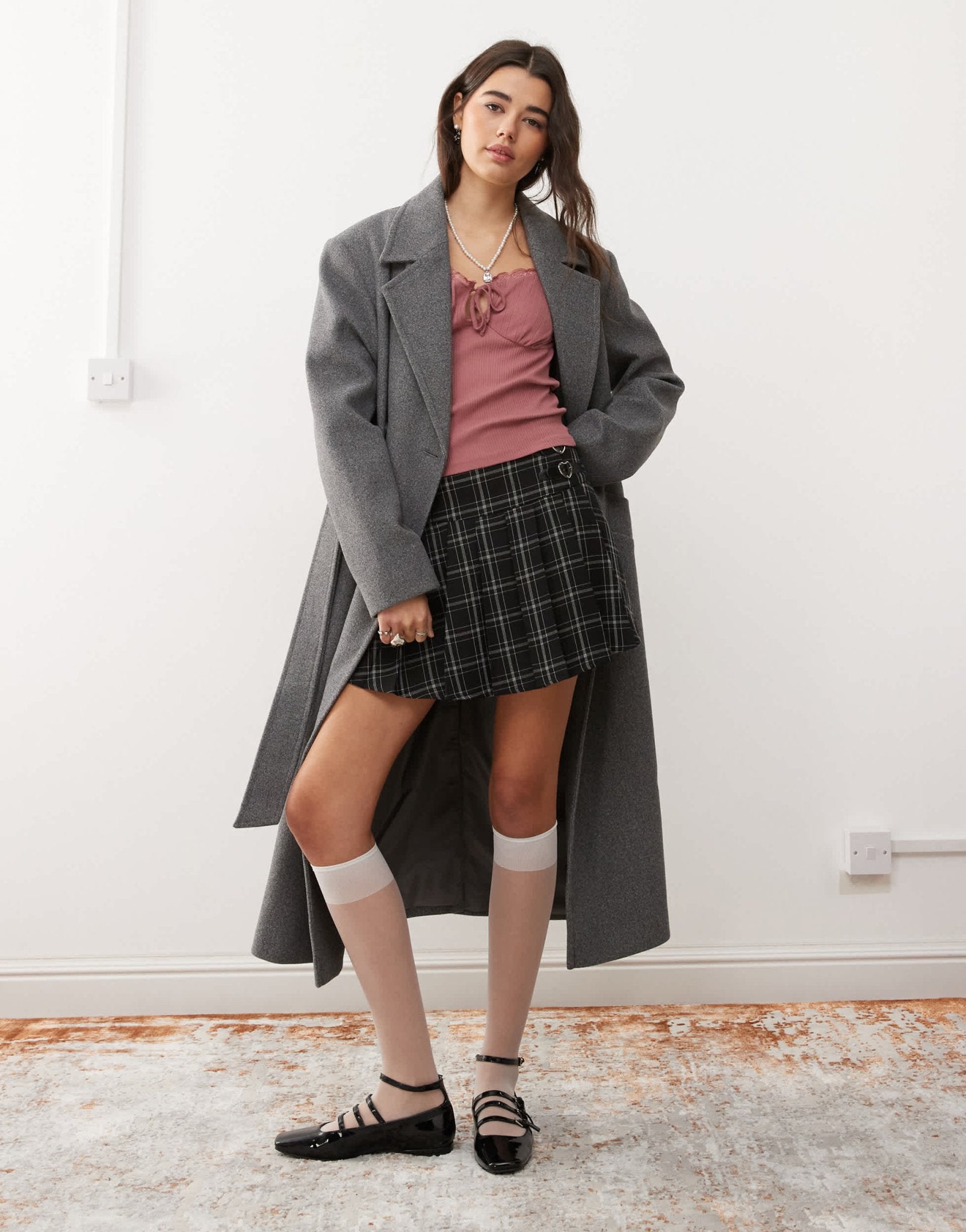 Miss Selfridge pleat mini skirt in check print - ASOS Sample Sale