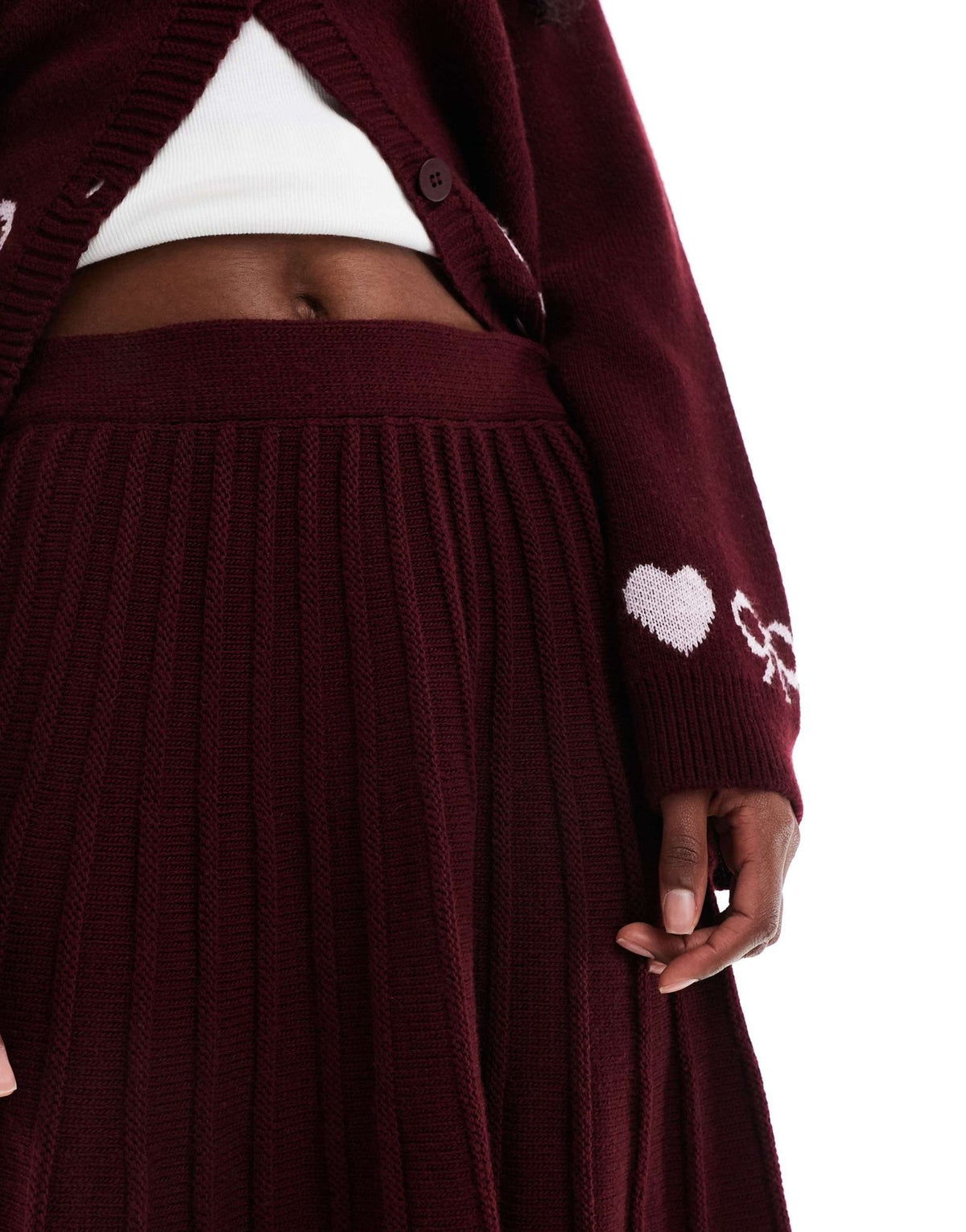 Miss Selfridge pleated skirt knit co ord in burgundy - ASOS Sample Sale