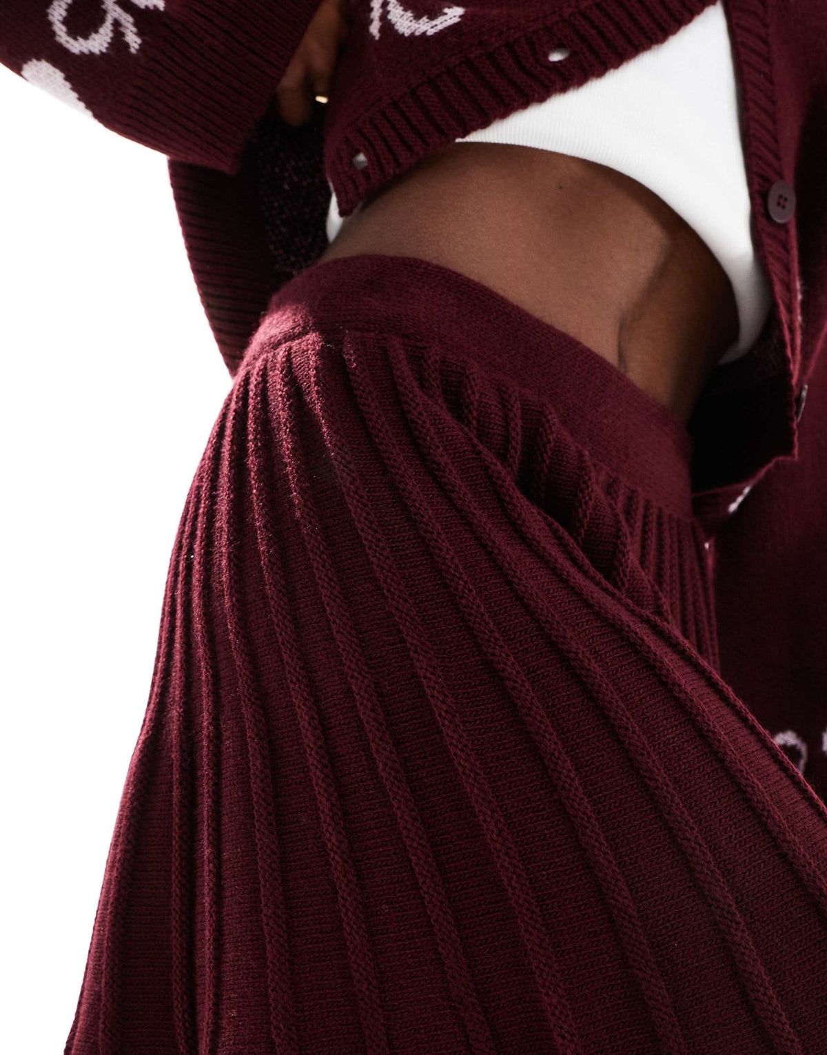Miss Selfridge pleated skirt knit co ord in burgundy - ASOS Sample Sale