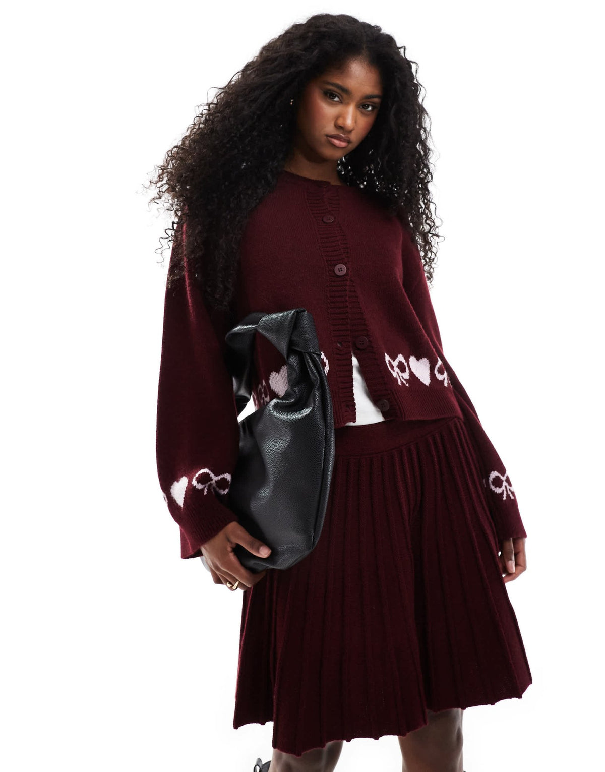Miss Selfridge pleated skirt knit co ord in burgundy - ASOS Sample Sale