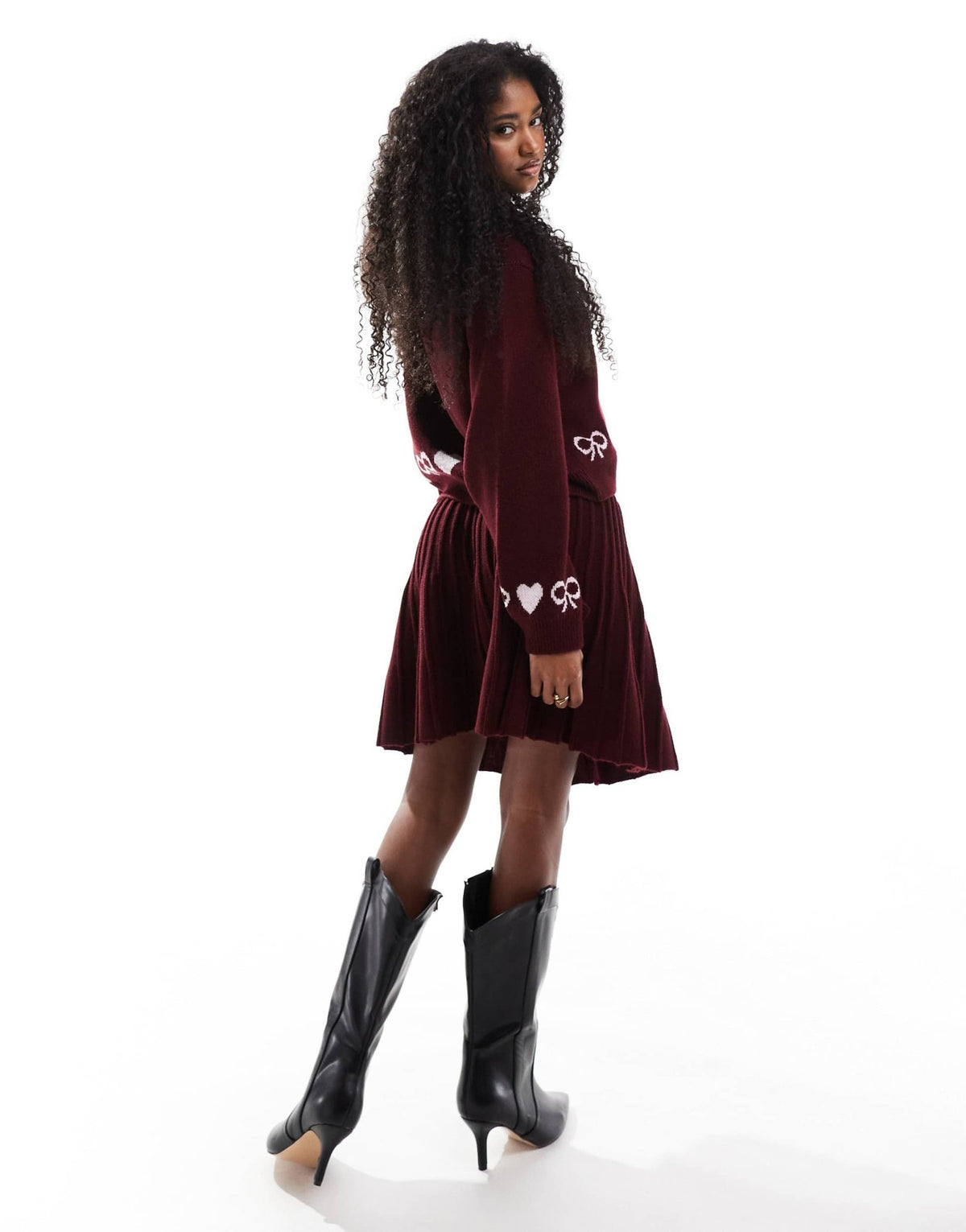 Miss Selfridge pleated skirt knit co ord in burgundy - ASOS Sample Sale