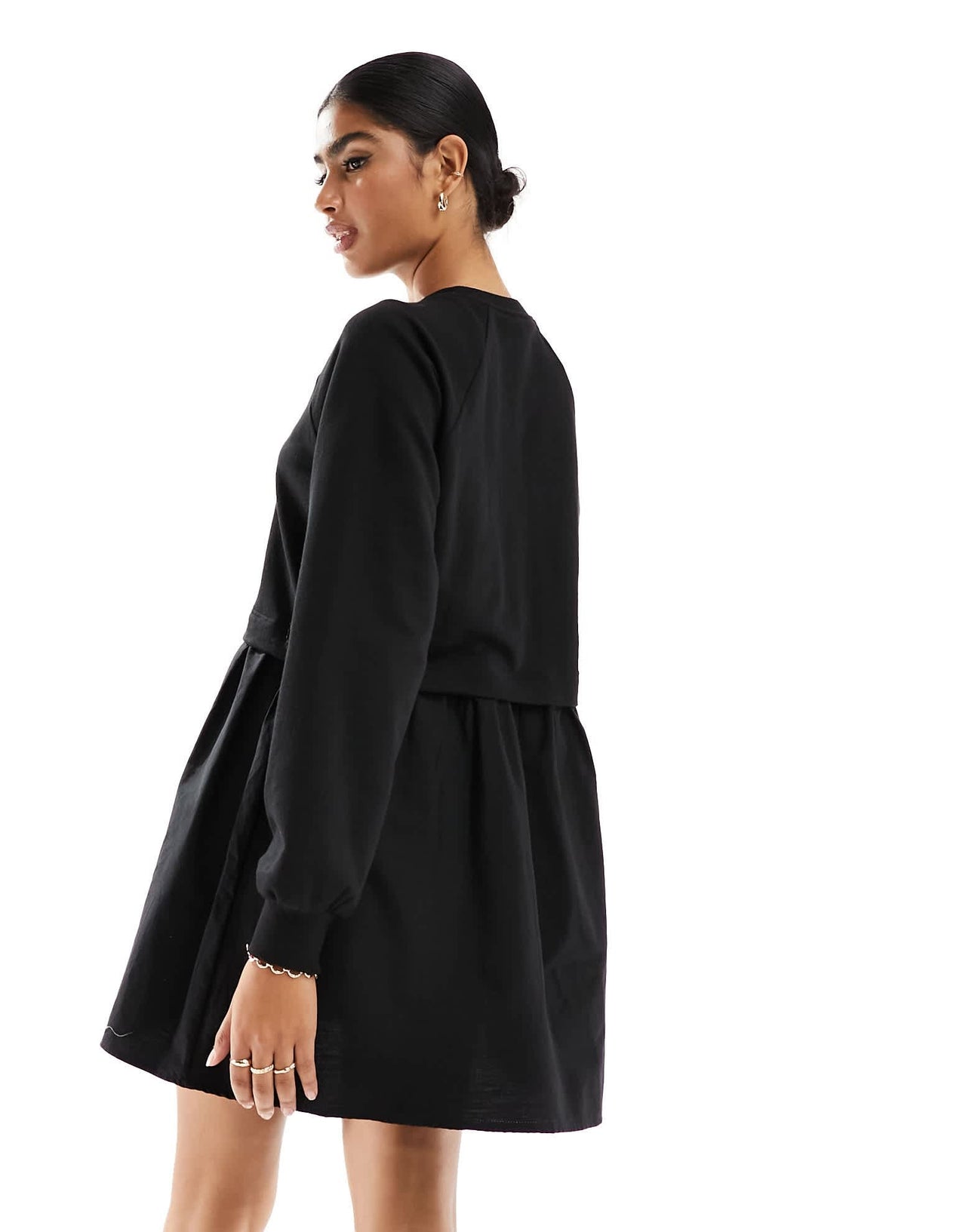 Miss Selfridge poplin and jersey mix smock mini dress in black - ASOS Sample Sale