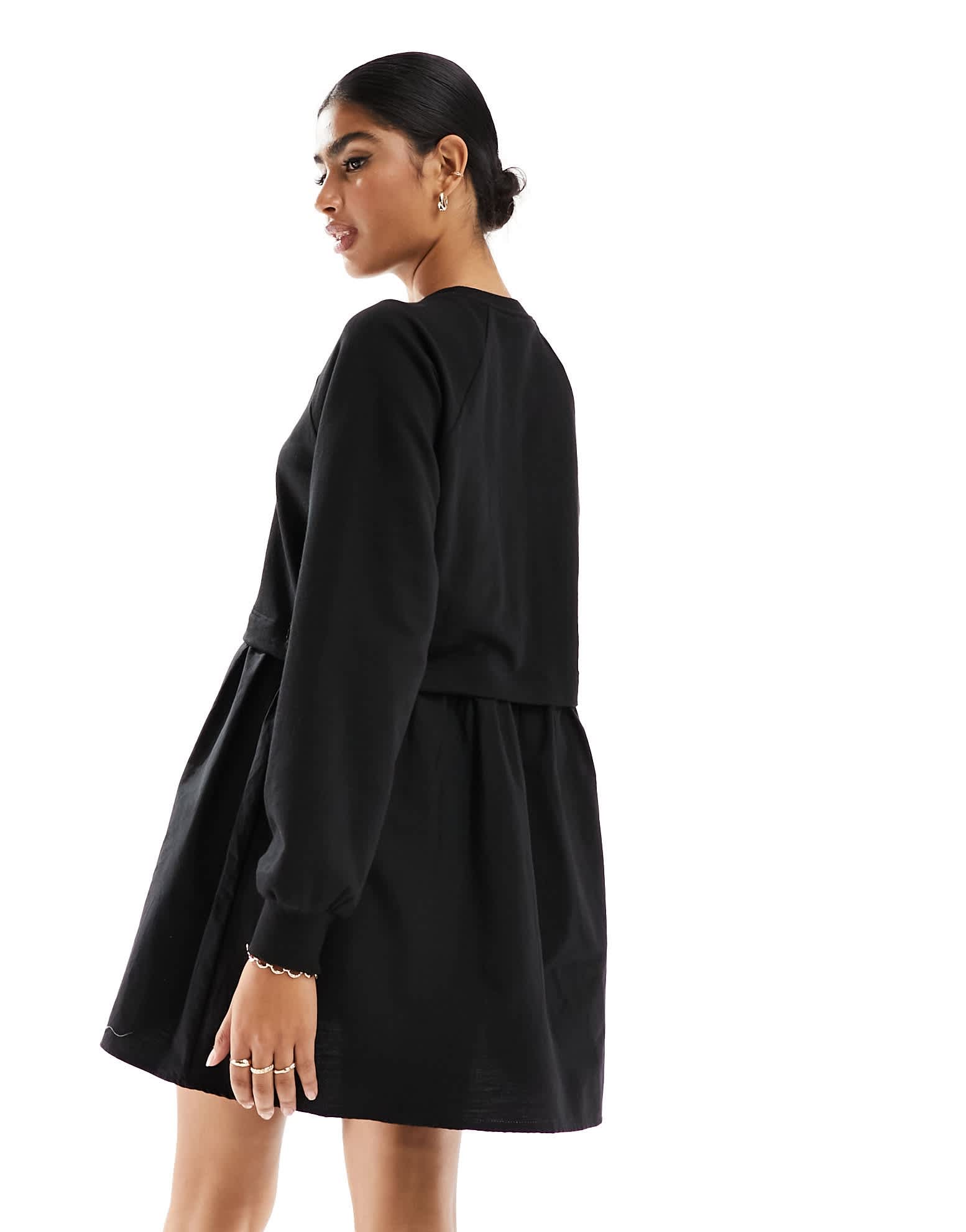 Miss Selfridge poplin and jersey mix smock mini dress in black - ASOS Sample Sale
