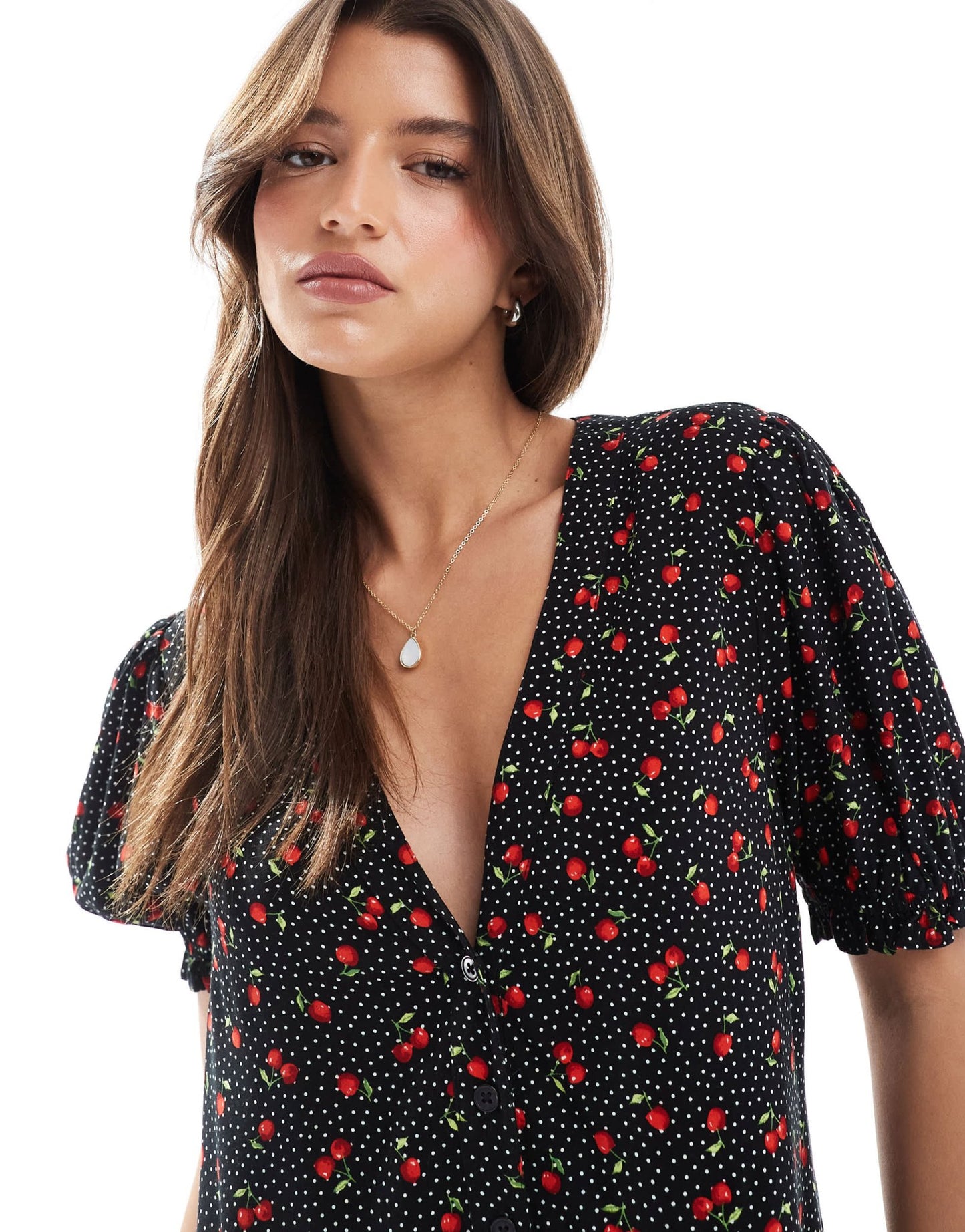 Miss Selfridge printed spun smock dress in Black Cherry Print - ASOS Sample Sale