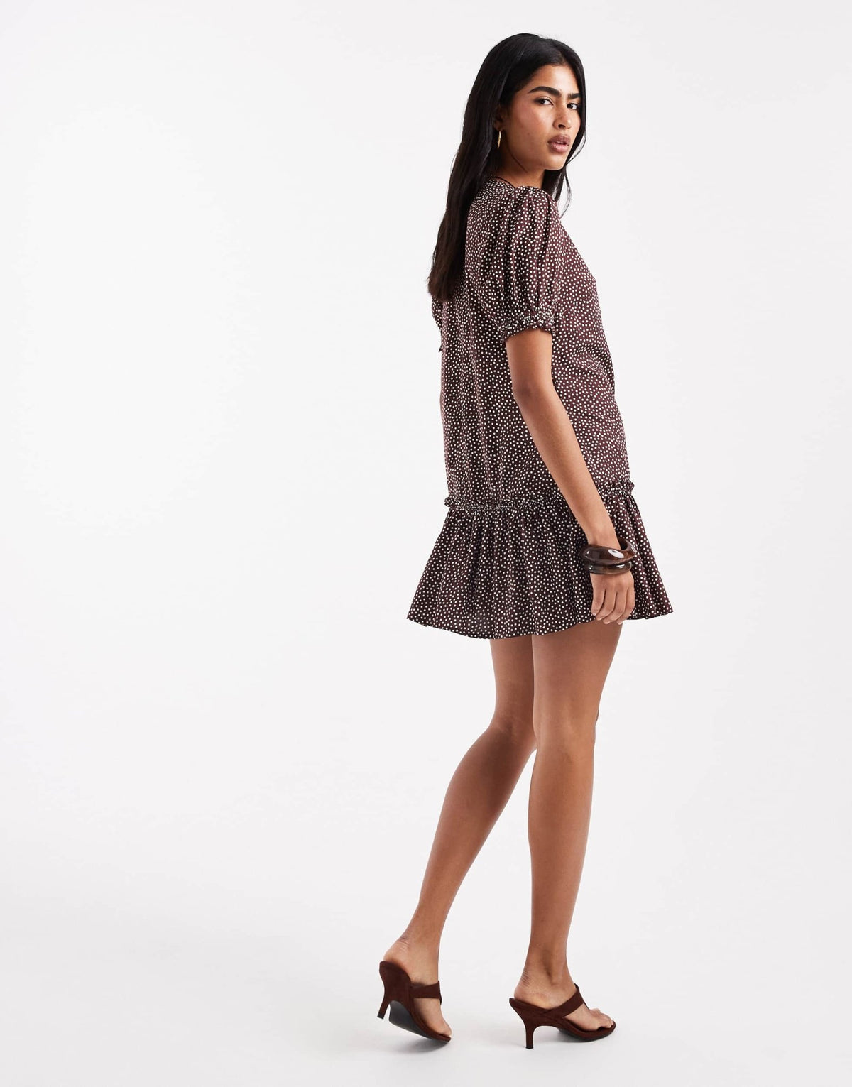 Miss Selfridge printed spun smock dress in brown polka dot - ASOS Sample Sale