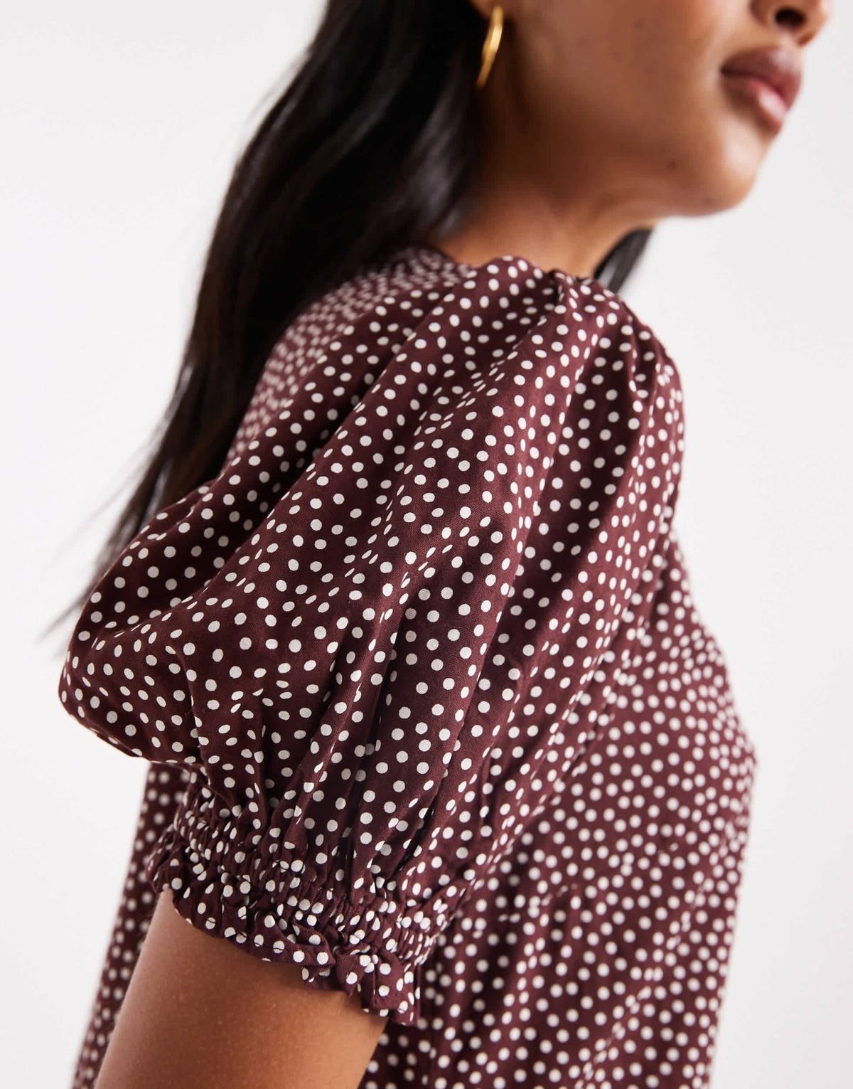 Miss Selfridge printed spun smock dress in brown polka dot - ASOS Sample Sale