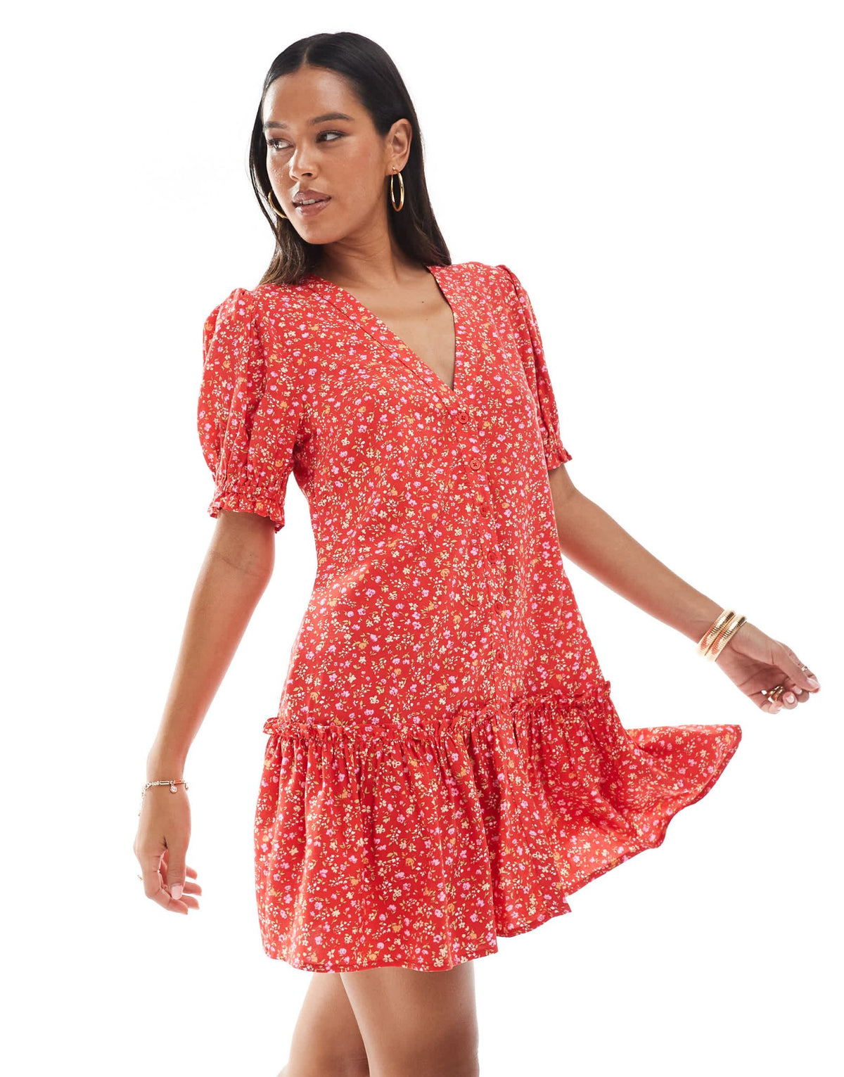 Miss Selfridge printed spun smock dress in red ditsy - ASOS Sample Sale