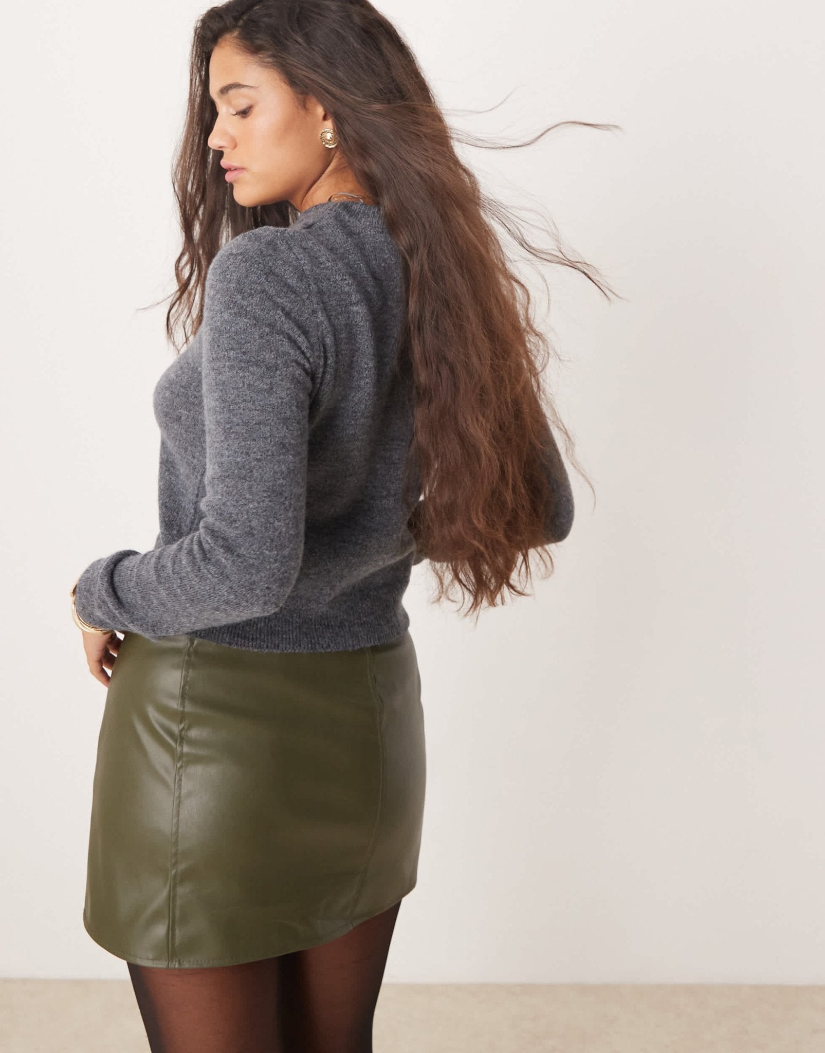 Miss Selfridge PU mini skirt in khaki - ASOS Sample Sale