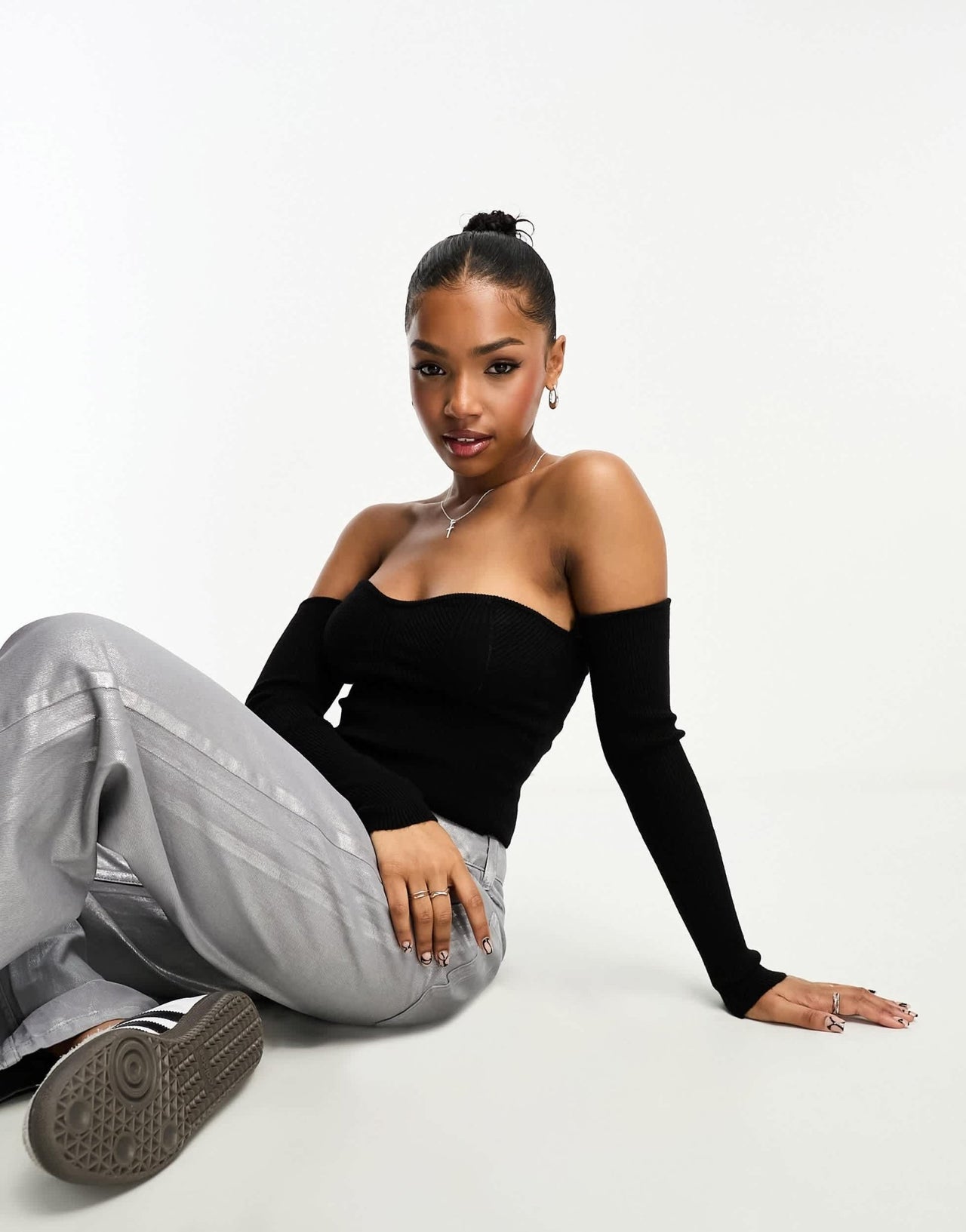 Miss Selfridge removable sleeves bandeau top in black - ASOS Sample Sale