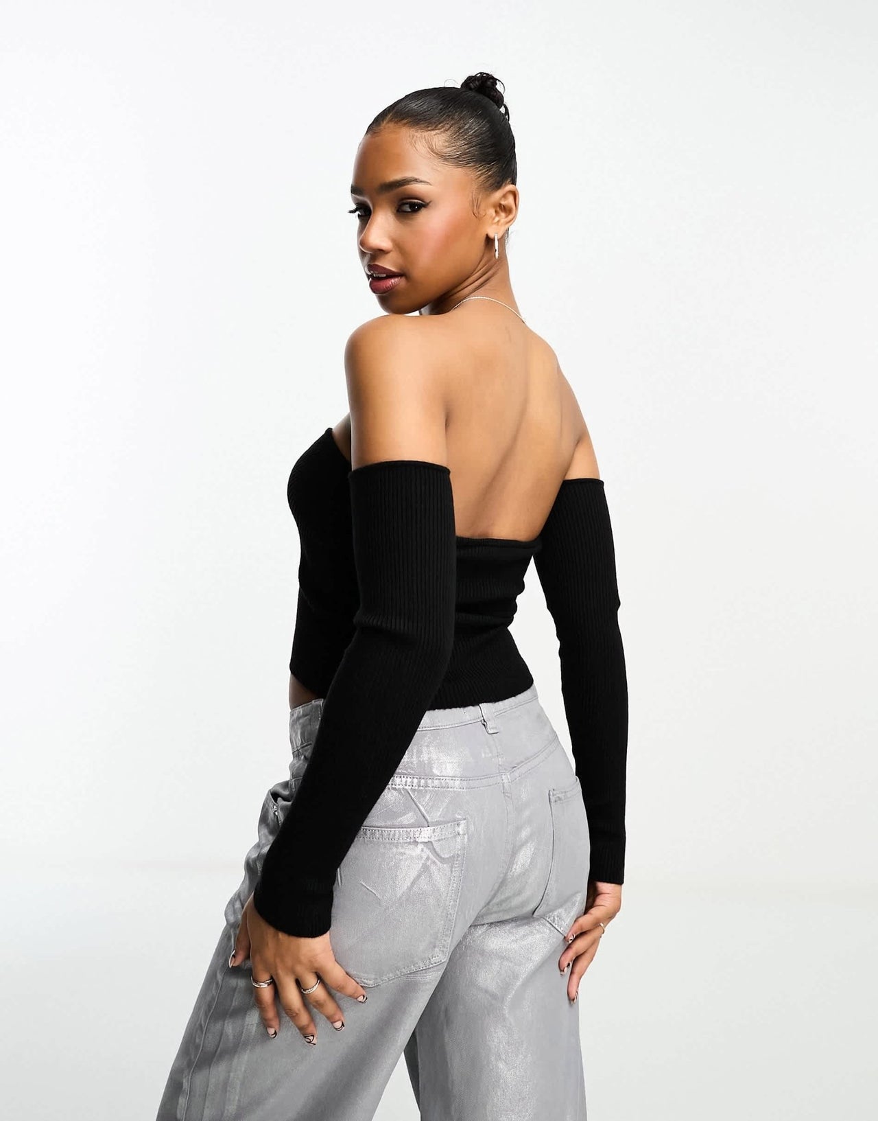 Miss Selfridge removable sleeves bandeau top in black - ASOS Sample Sale