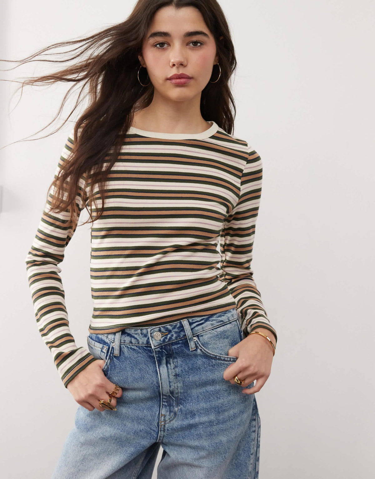 Miss Selfridge retro stripe long sleeve top - ASOS Sample Sale