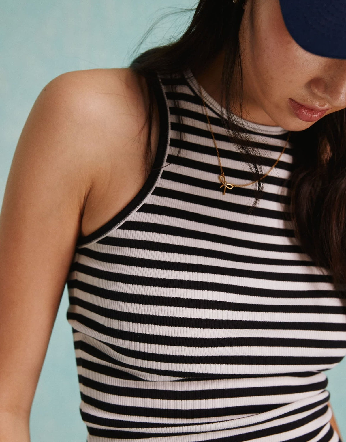 Miss Selfridge rib racer top in black and white stripe - ASOS Sample Sale