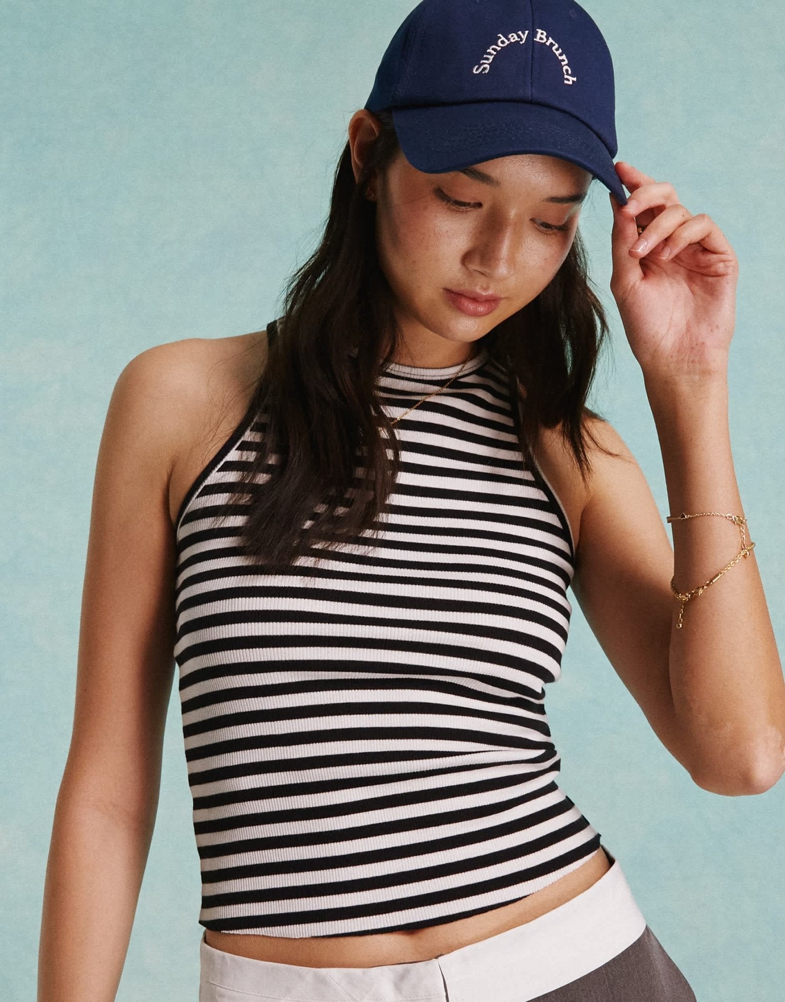 Miss Selfridge rib racer top in black and white stripe - ASOS Sample Sale