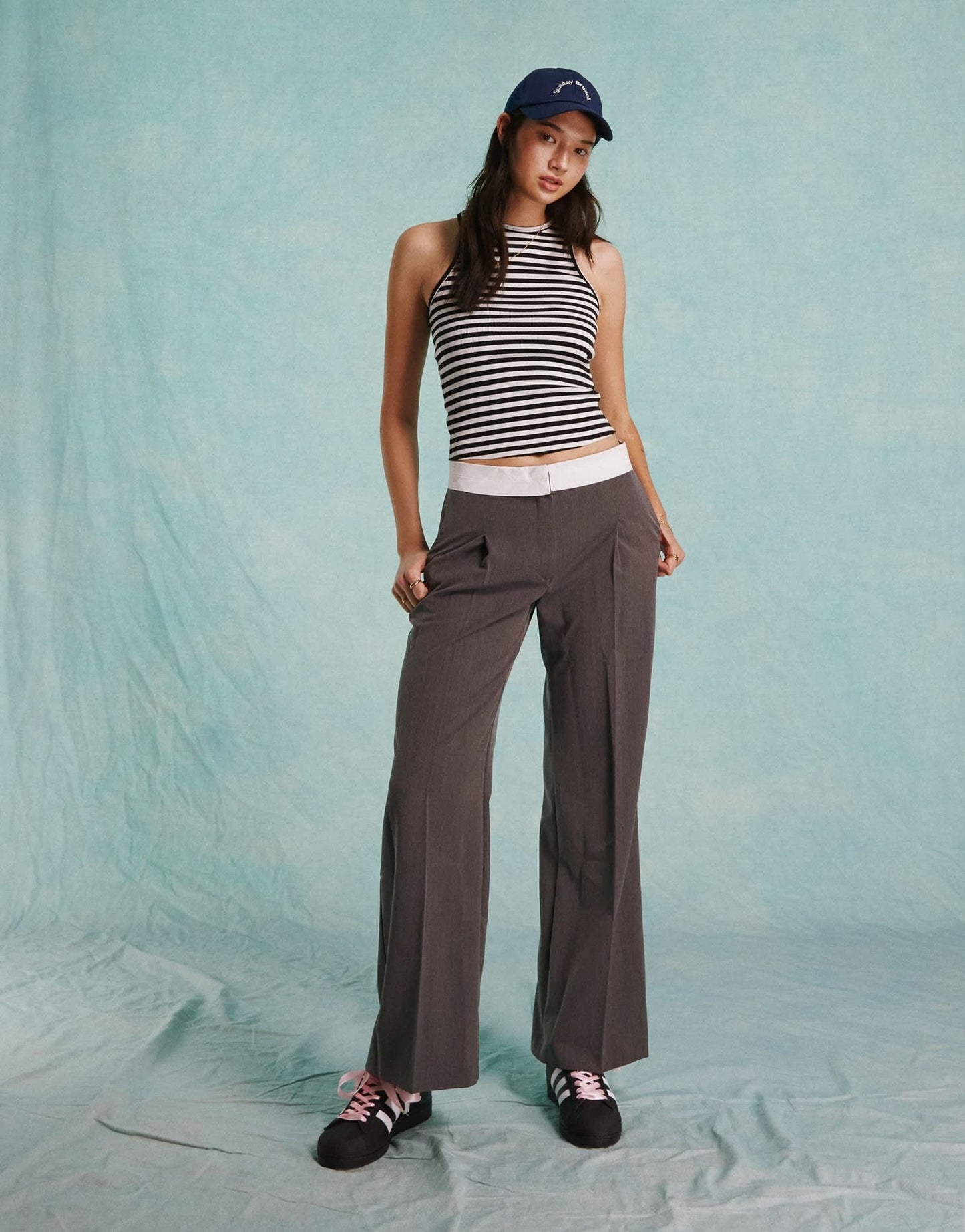 Miss Selfridge rib racer top in black and white stripe - ASOS Sample Sale
