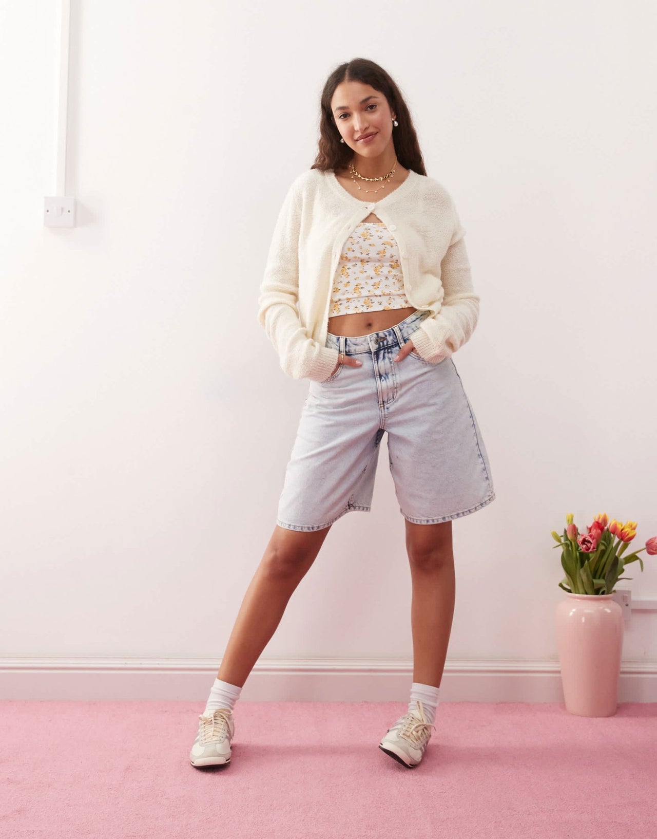 Miss Selfridge ribbed bow trim cami top in ditsy print - ASOS Sample Sale