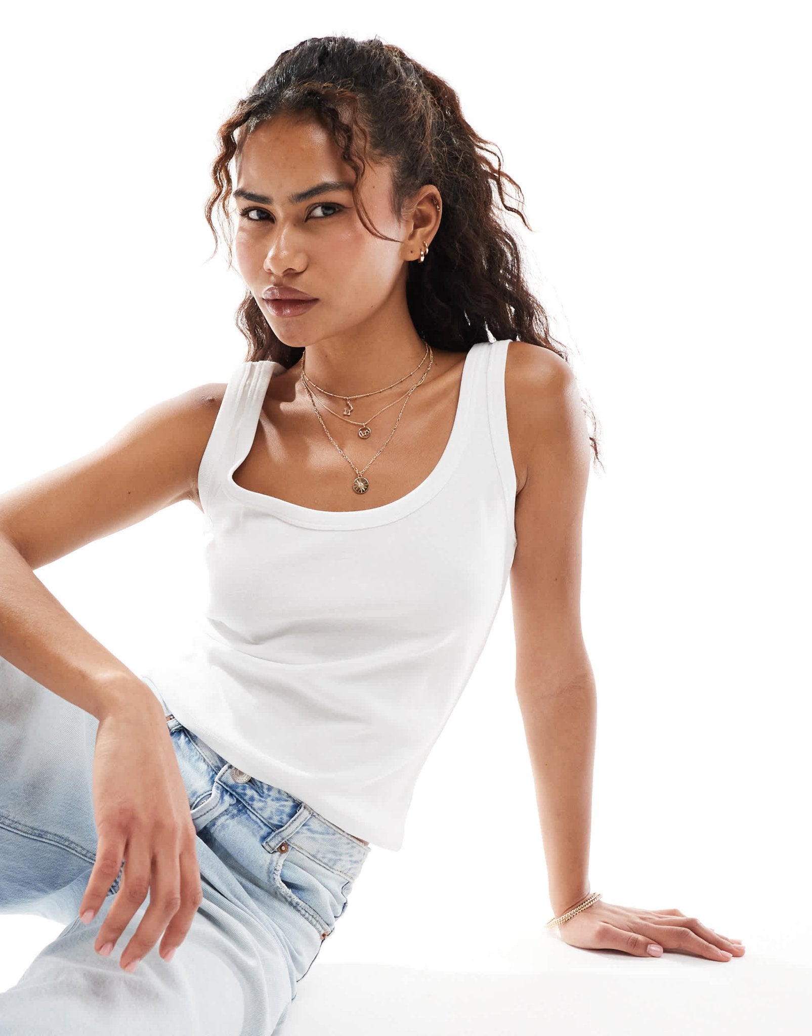 Miss Selfridge ribbed scoop tank top in white - ASOS Sample Sale