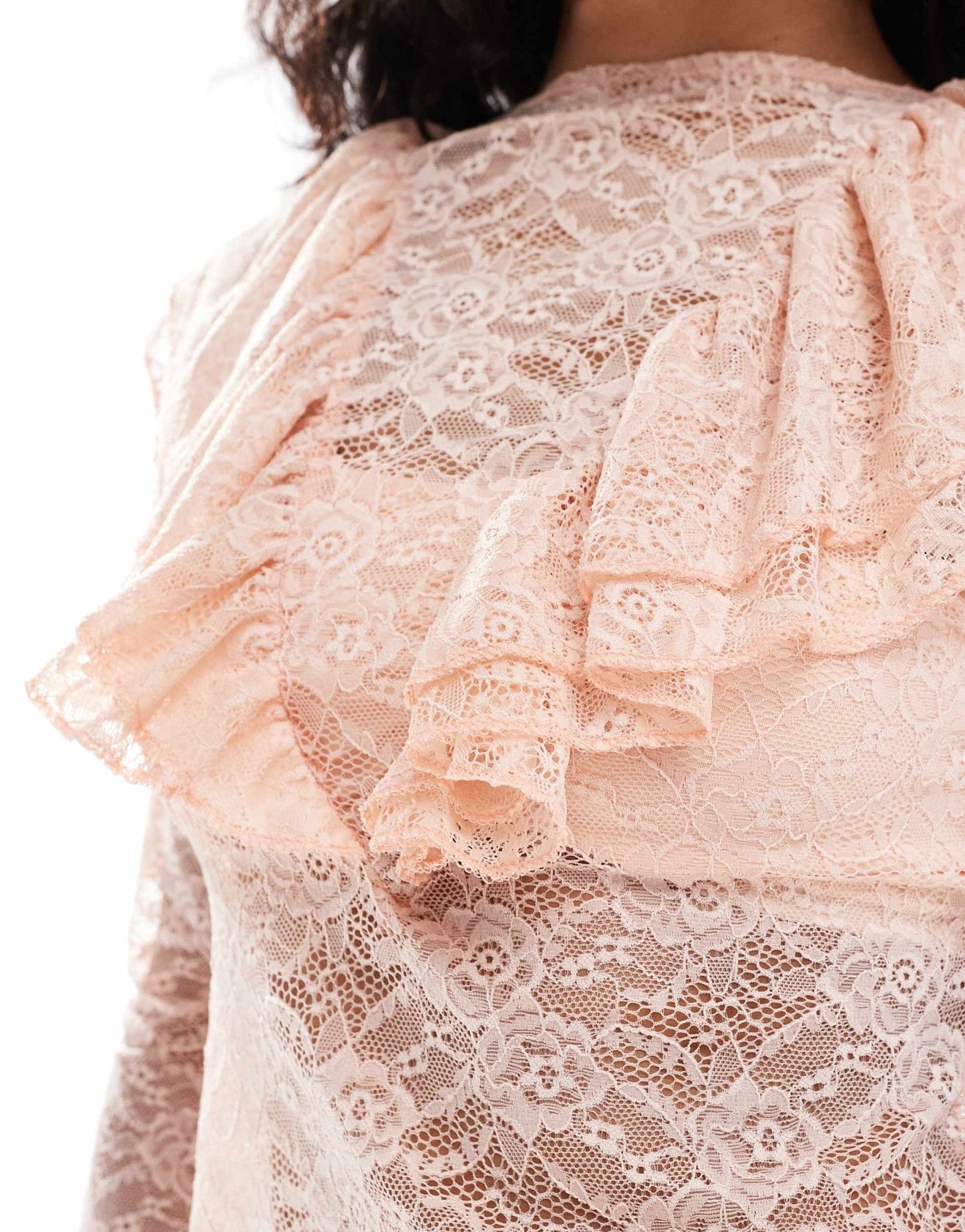 Miss Selfridge ruffle detail long sleeve lace top - ASOS Sample Sale